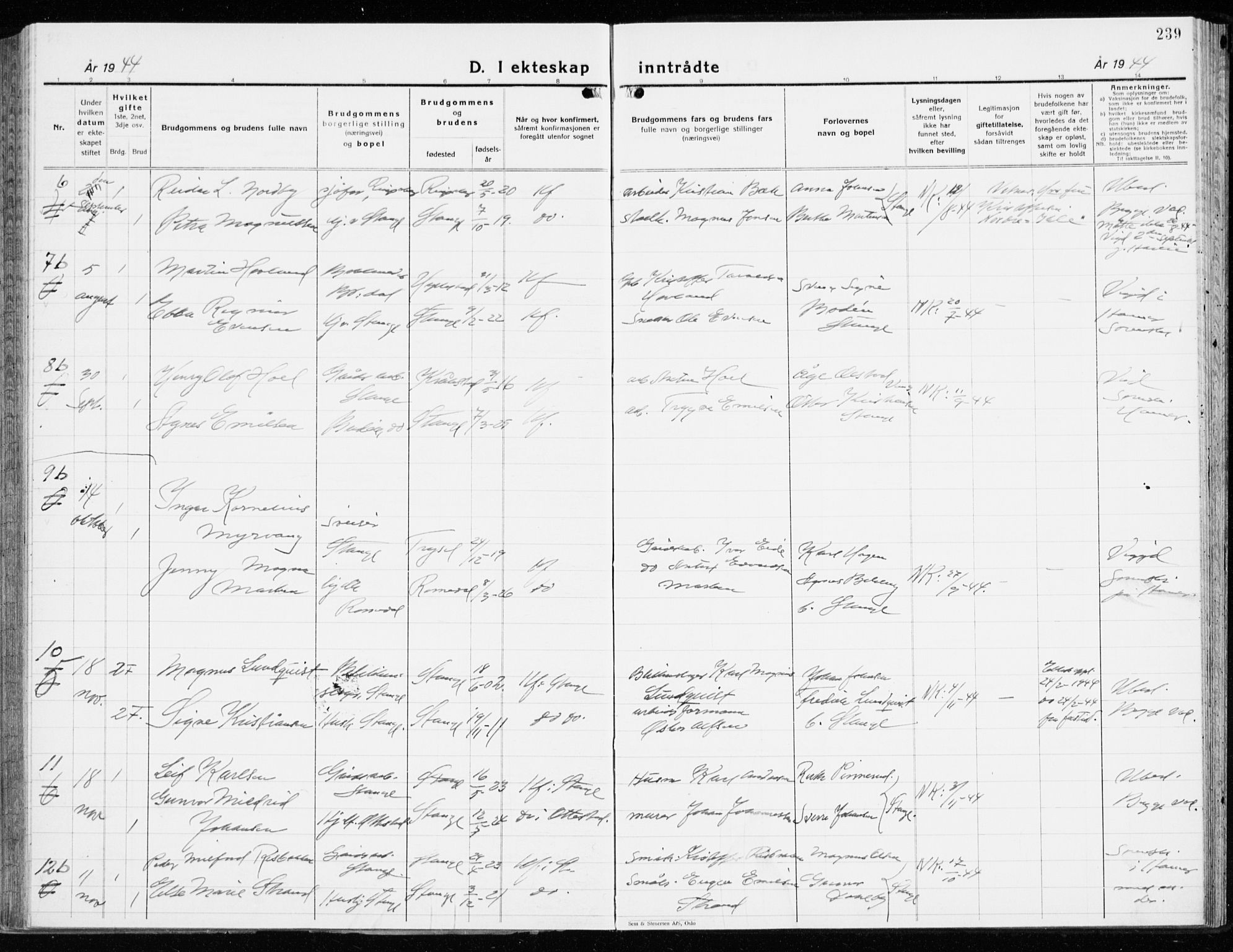 Stange prestekontor, AV/SAH-PREST-002/K/L0027: Parish register (official) no. 27, 1937-1947, p. 239