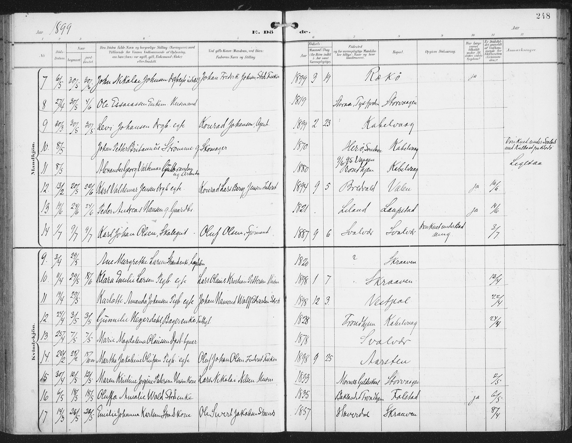 Ministerialprotokoller, klokkerbøker og fødselsregistre - Nordland, AV/SAT-A-1459/874/L1062: Parish register (official) no. 874A06, 1899-1907, p. 248