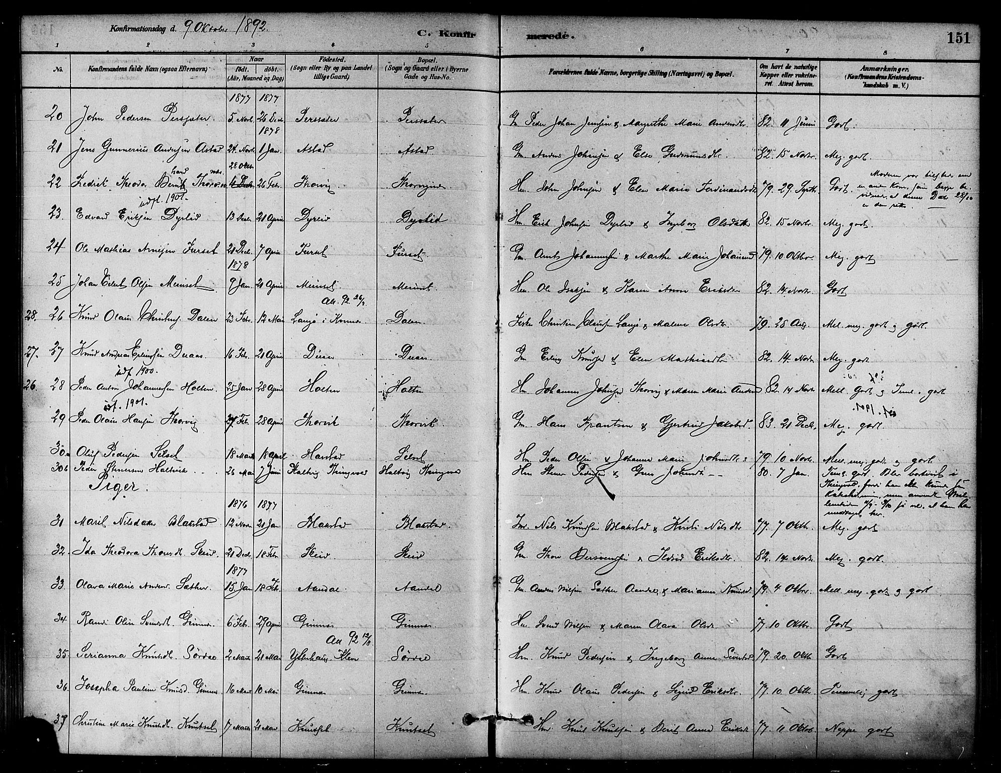 Ministerialprotokoller, klokkerbøker og fødselsregistre - Møre og Romsdal, AV/SAT-A-1454/584/L0967: Parish register (official) no. 584A07, 1879-1894, p. 151