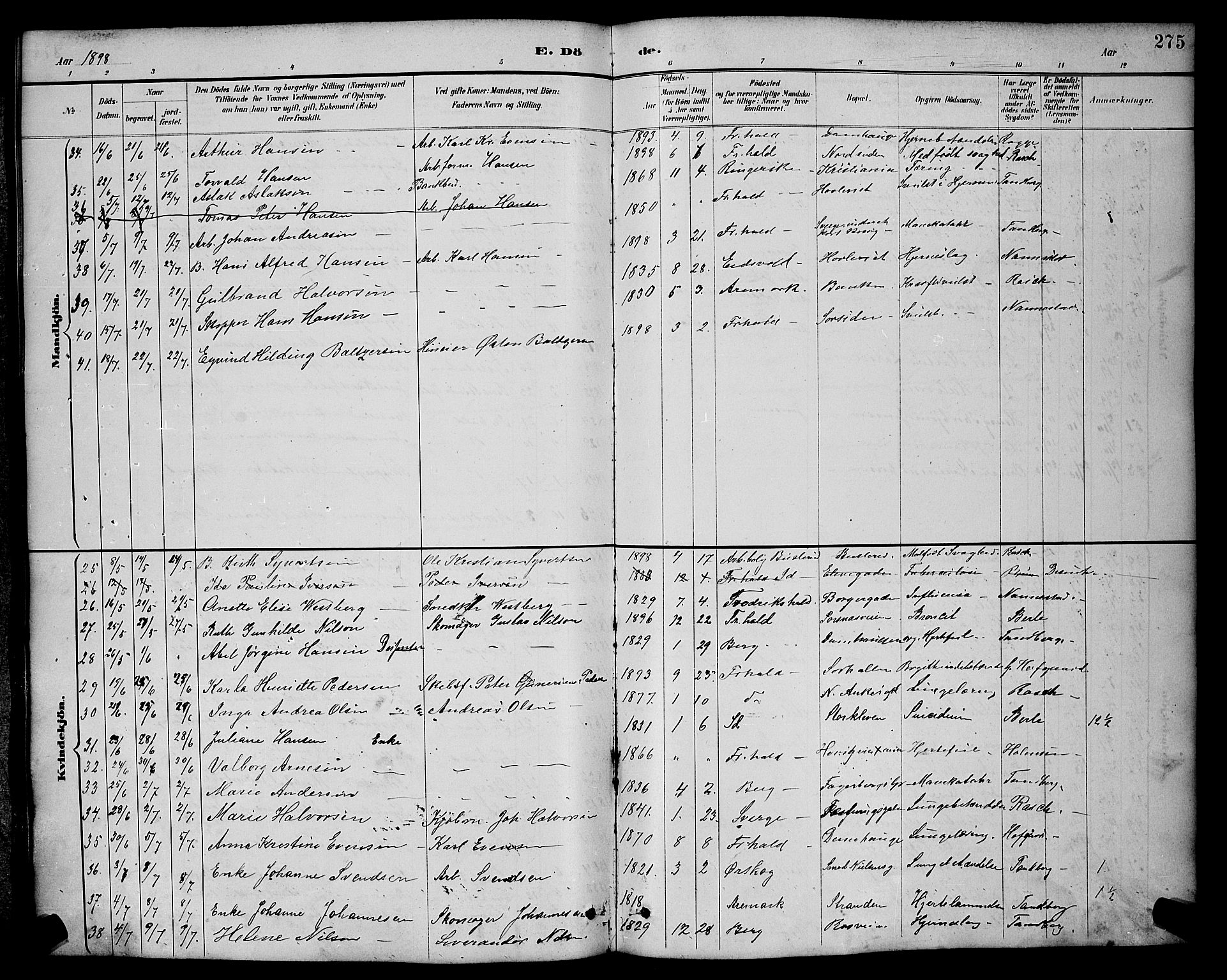 Halden prestekontor Kirkebøker, AV/SAO-A-10909/G/Ga/L0009: Parish register (copy) no. 9, 1885-1908, p. 275