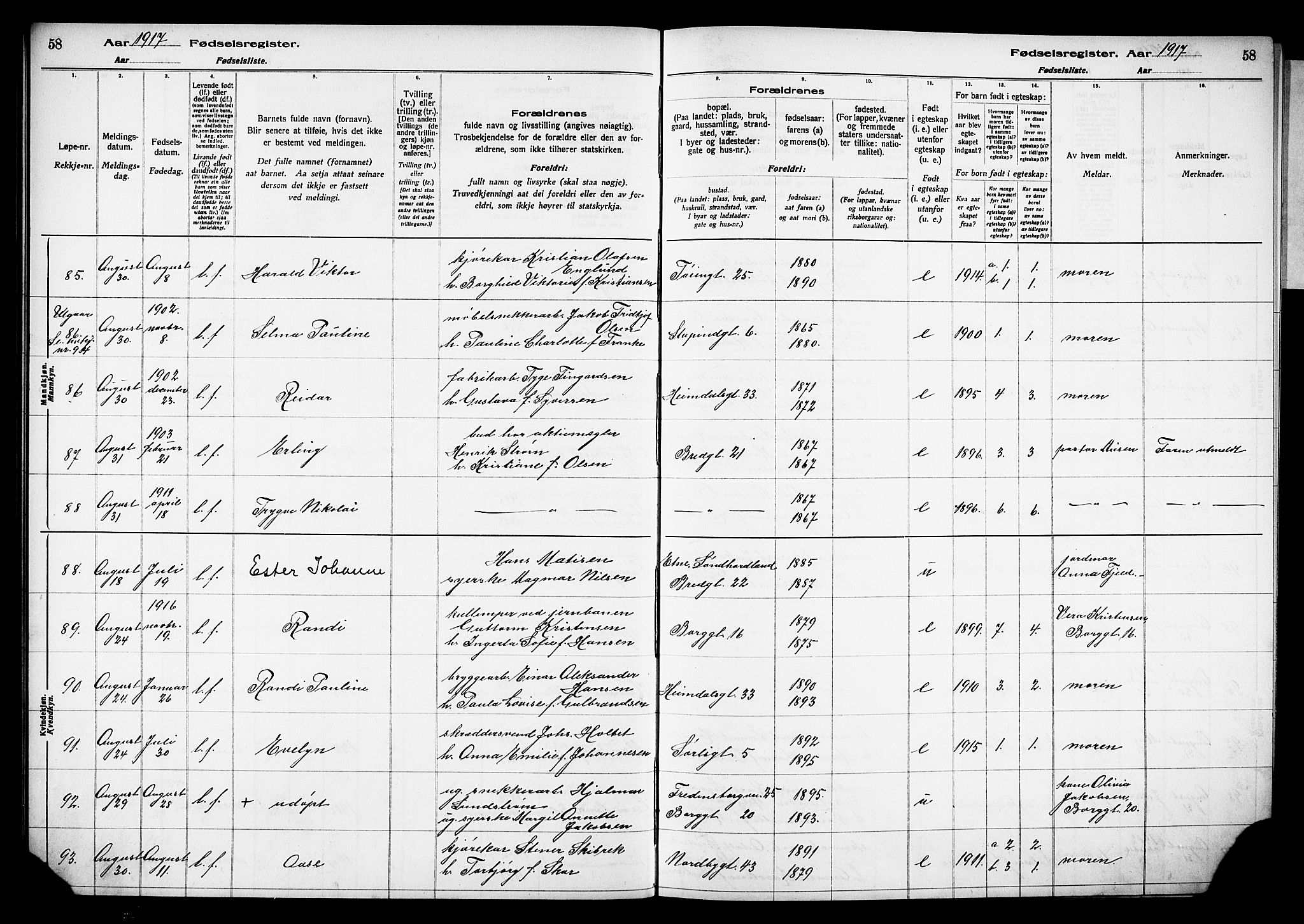 Grønland prestekontor Kirkebøker, AV/SAO-A-10848/J/Ja/L0001: Birth register no. 1, 1916-1922, p. 58