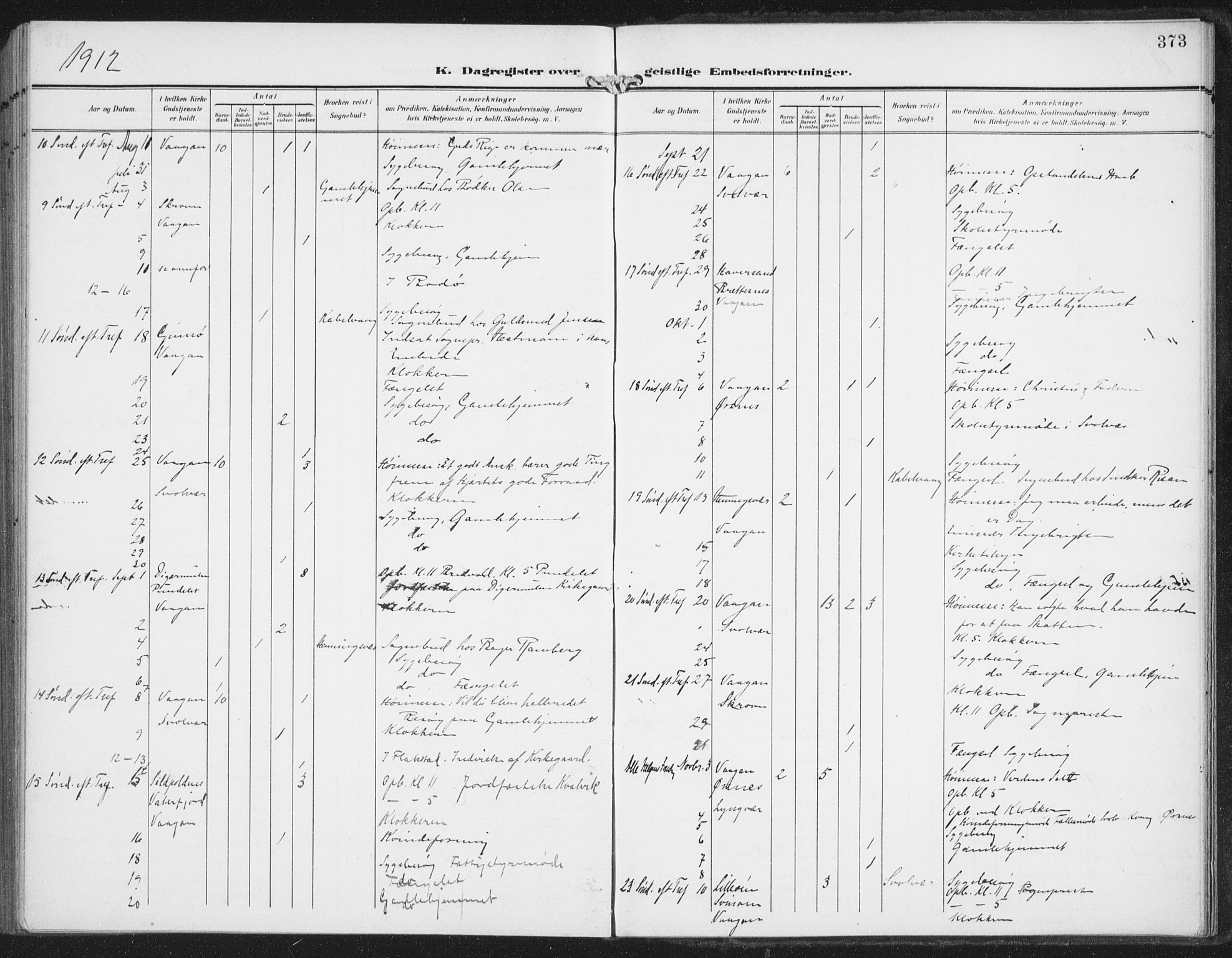 Ministerialprotokoller, klokkerbøker og fødselsregistre - Nordland, AV/SAT-A-1459/874/L1063: Parish register (official) no. 874A07, 1907-1915, p. 373