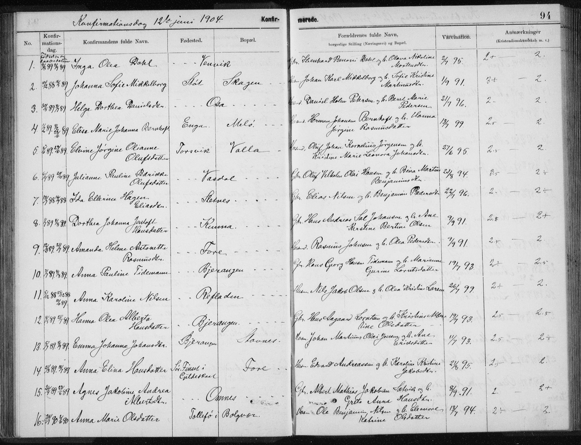 Ministerialprotokoller, klokkerbøker og fødselsregistre - Nordland, SAT/A-1459/843/L0637: Parish register (copy) no. 843C06, 1884-1908, p. 94