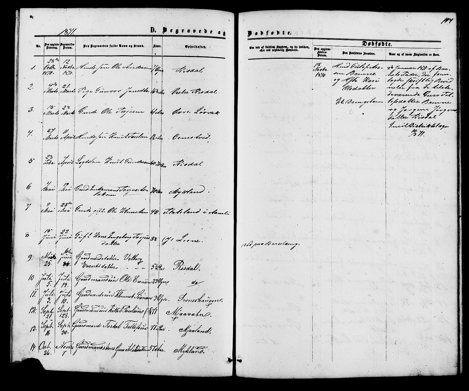 Herefoss sokneprestkontor, AV/SAK-1111-0019/F/Fb/Fbc/L0002: Parish register (copy) no. B 2, 1867-1886, p. 194