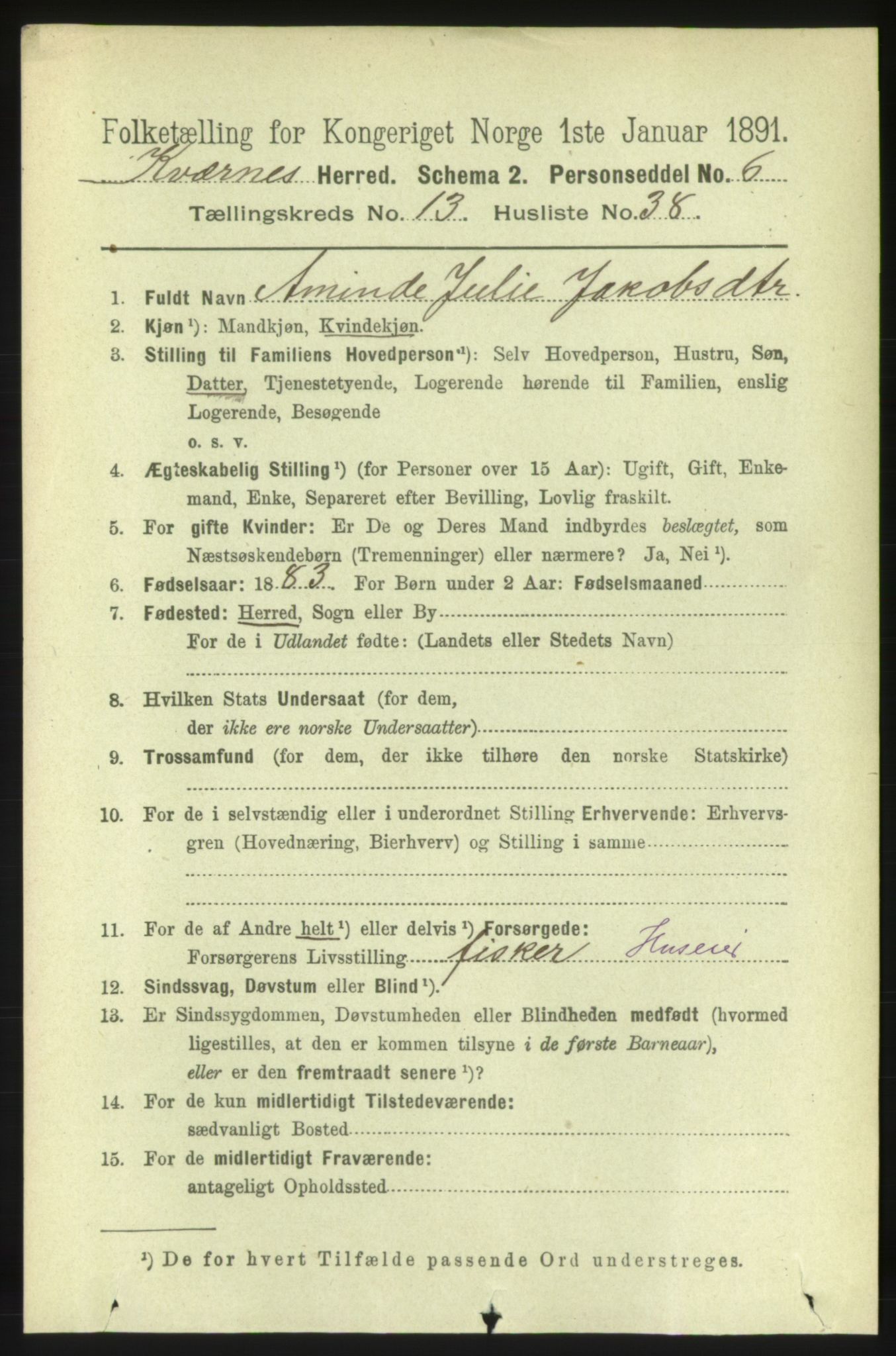 RA, 1891 census for 1553 Kvernes, 1891, p. 5688