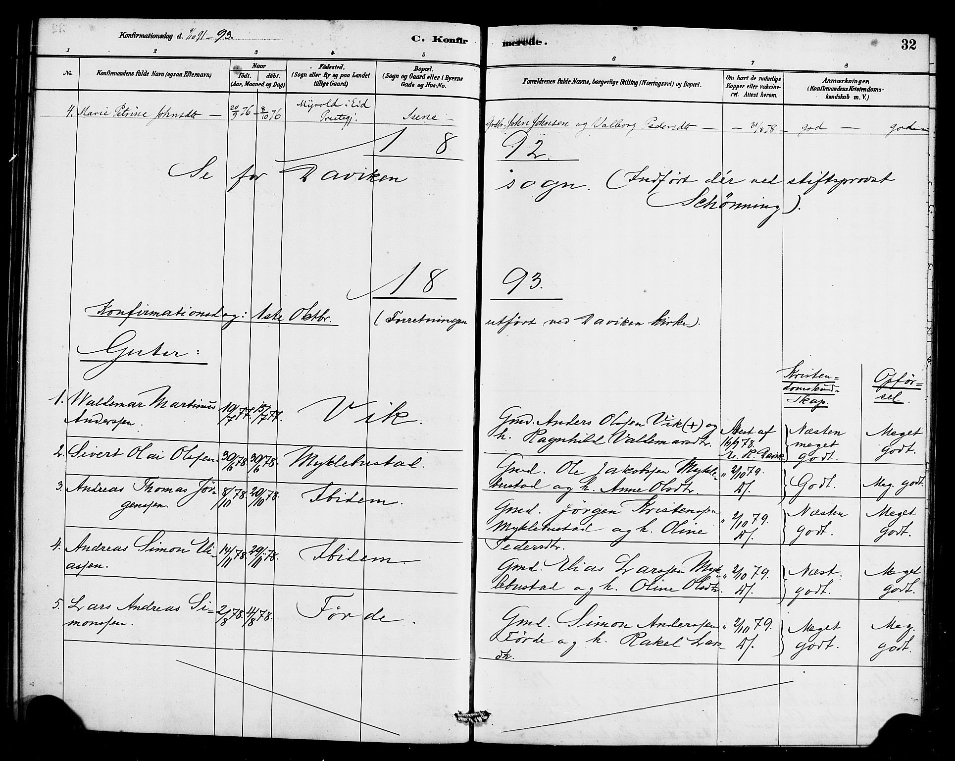 Davik sokneprestembete, SAB/A-79701/H/Haa/Haae/L0001: Parish register (official) no. E 1, 1882-1900, p. 32