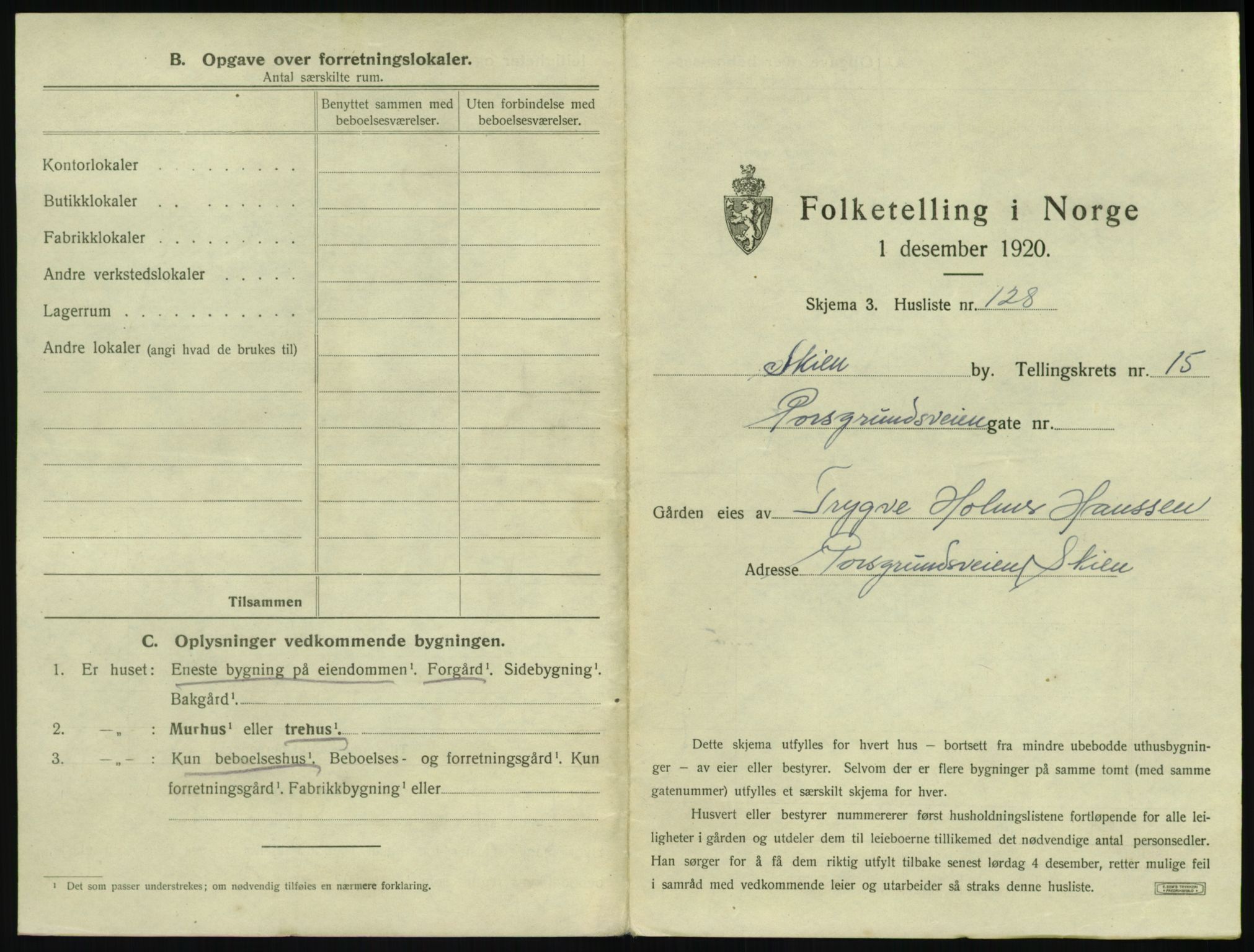 SAKO, 1920 census for Skien, 1920, p. 4519