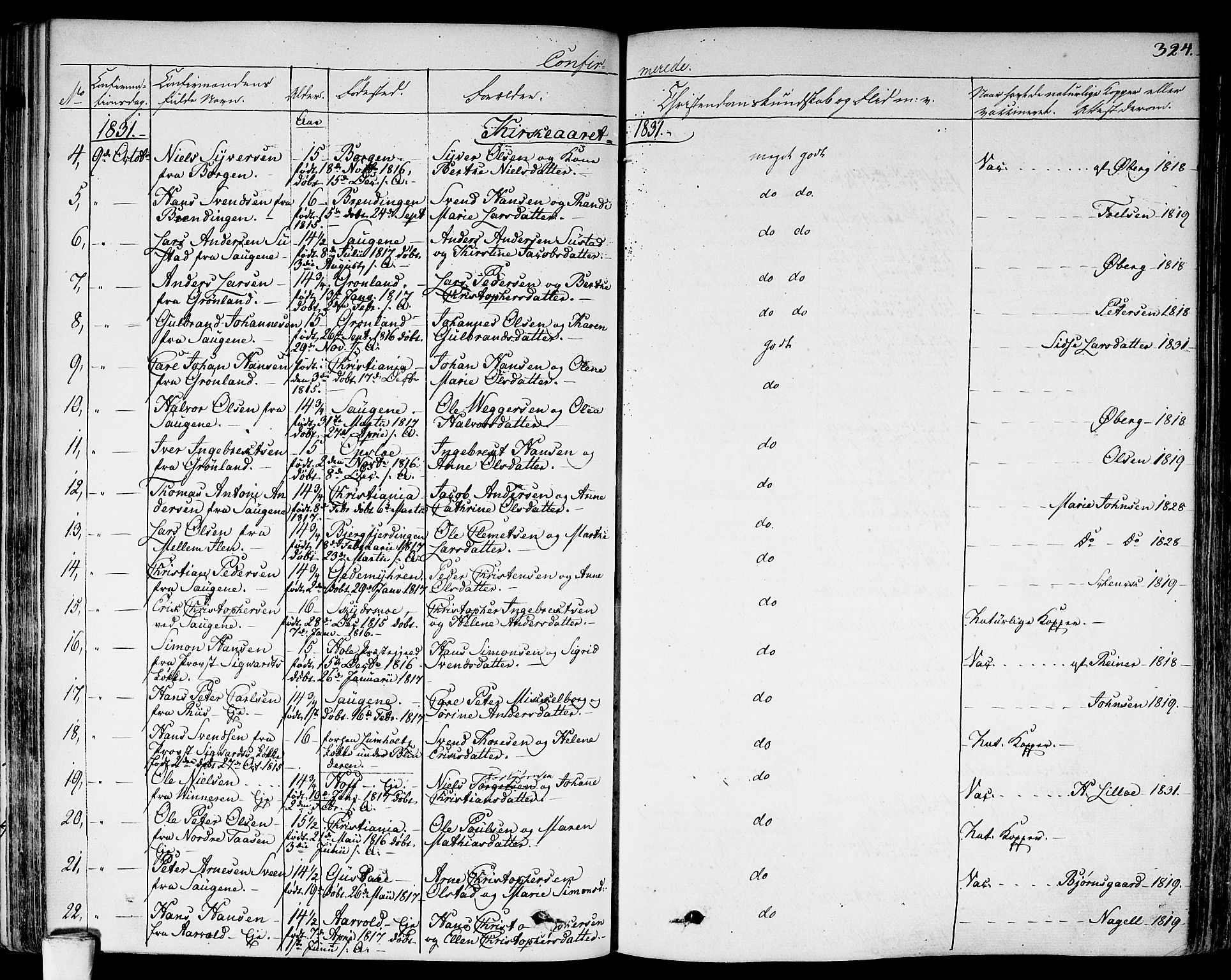 Aker prestekontor kirkebøker, AV/SAO-A-10861/F/L0013: Parish register (official) no. 13, 1828-1837, p. 324