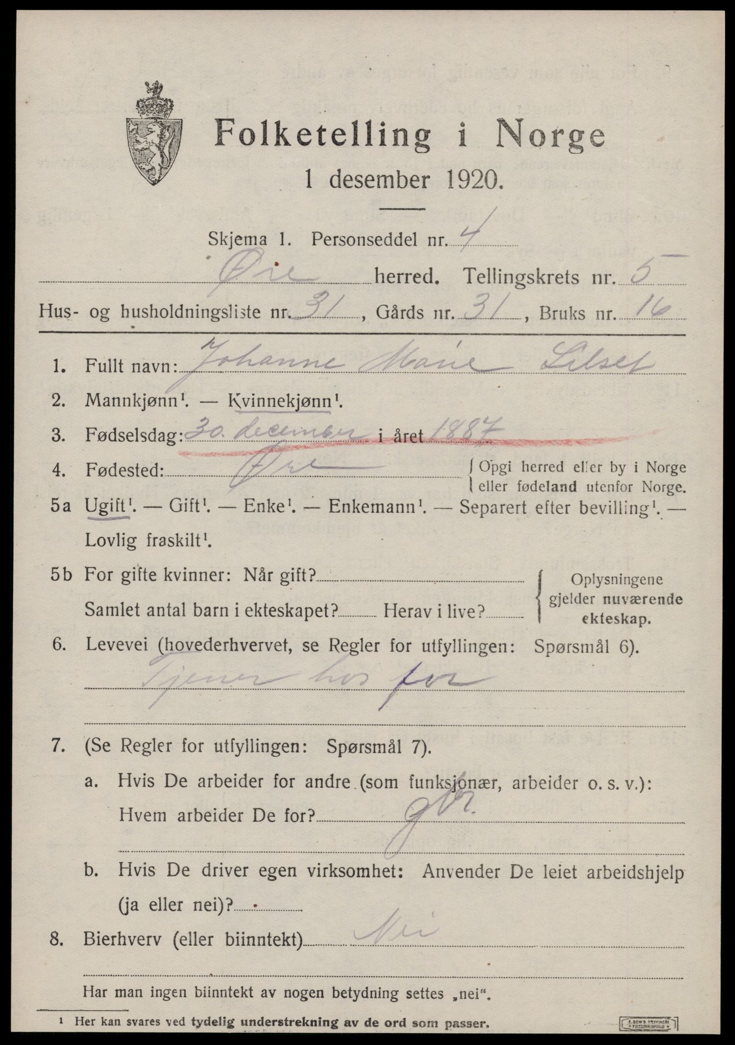 SAT, 1920 census for Øre, 1920, p. 3042