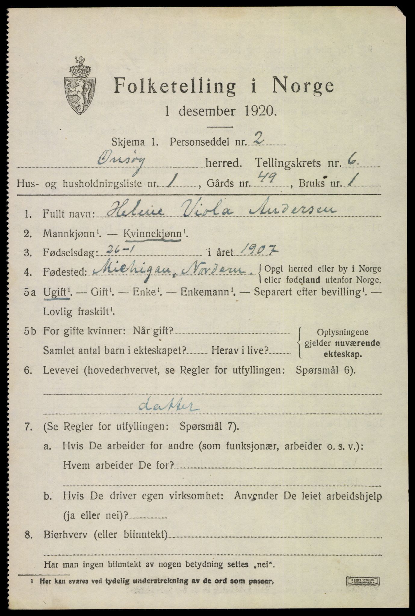 SAO, 1920 census for Onsøy, 1920, p. 8408