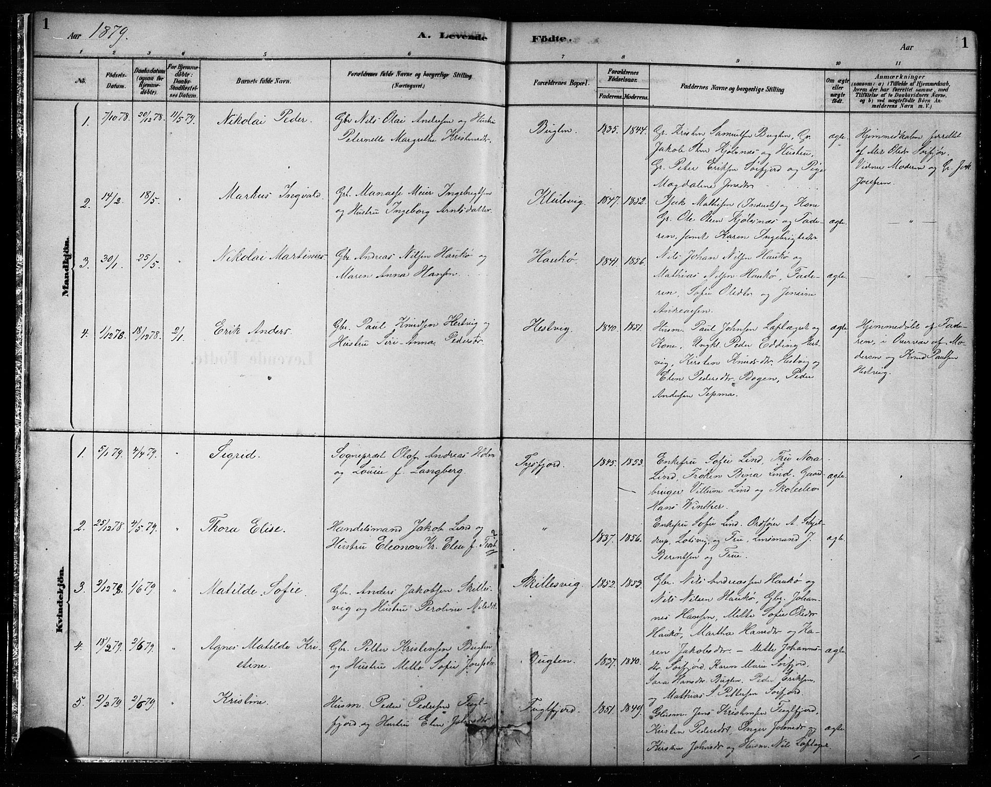 Ministerialprotokoller, klokkerbøker og fødselsregistre - Nordland, AV/SAT-A-1459/861/L0868: Parish register (official) no. 861A03, 1879-1889, p. 1