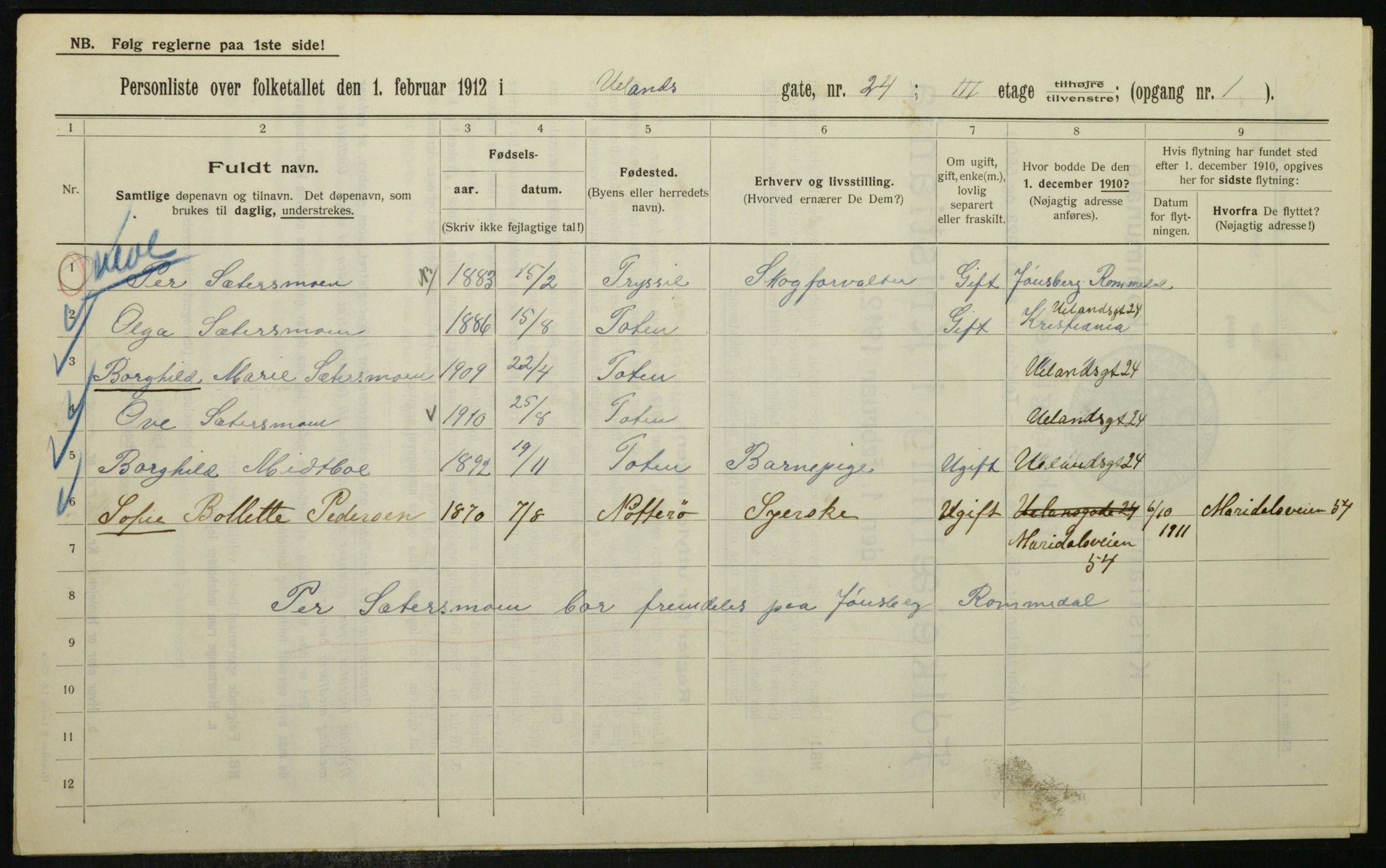 OBA, Municipal Census 1912 for Kristiania, 1912, p. 118696