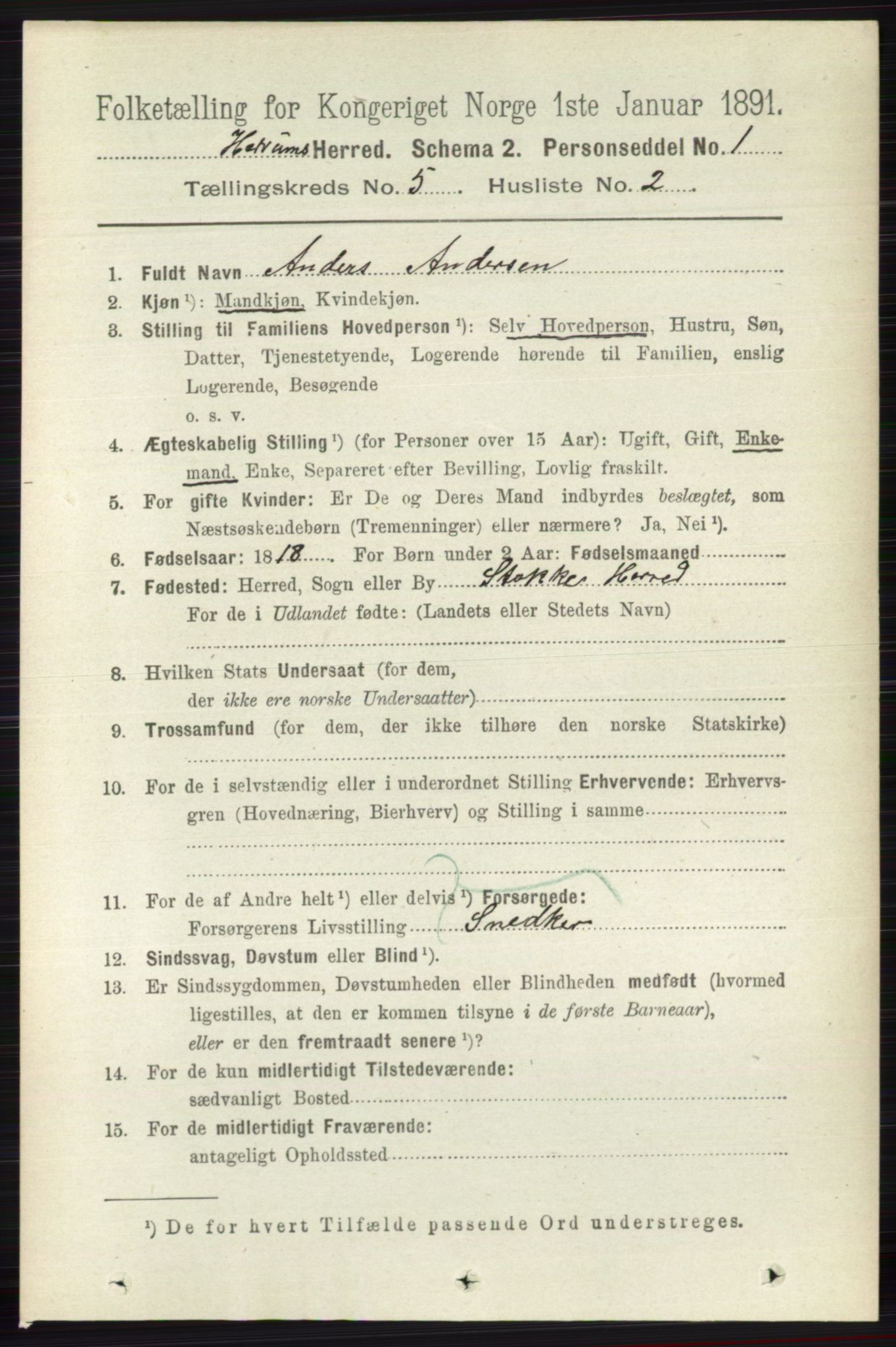 RA, 1891 census for 0727 Hedrum, 1891, p. 1973