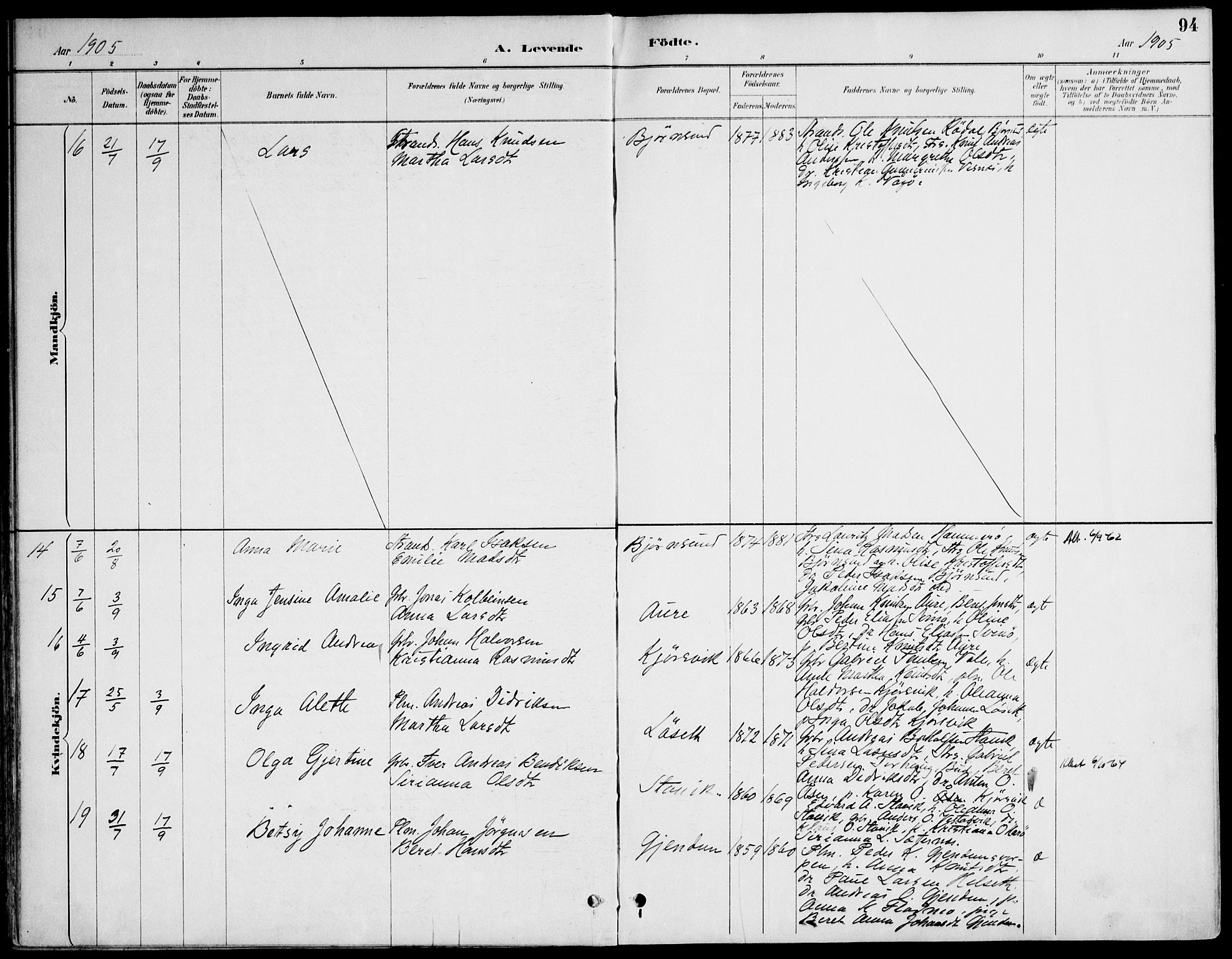 Ministerialprotokoller, klokkerbøker og fødselsregistre - Møre og Romsdal, AV/SAT-A-1454/565/L0750: Parish register (official) no. 565A04, 1887-1905, p. 94