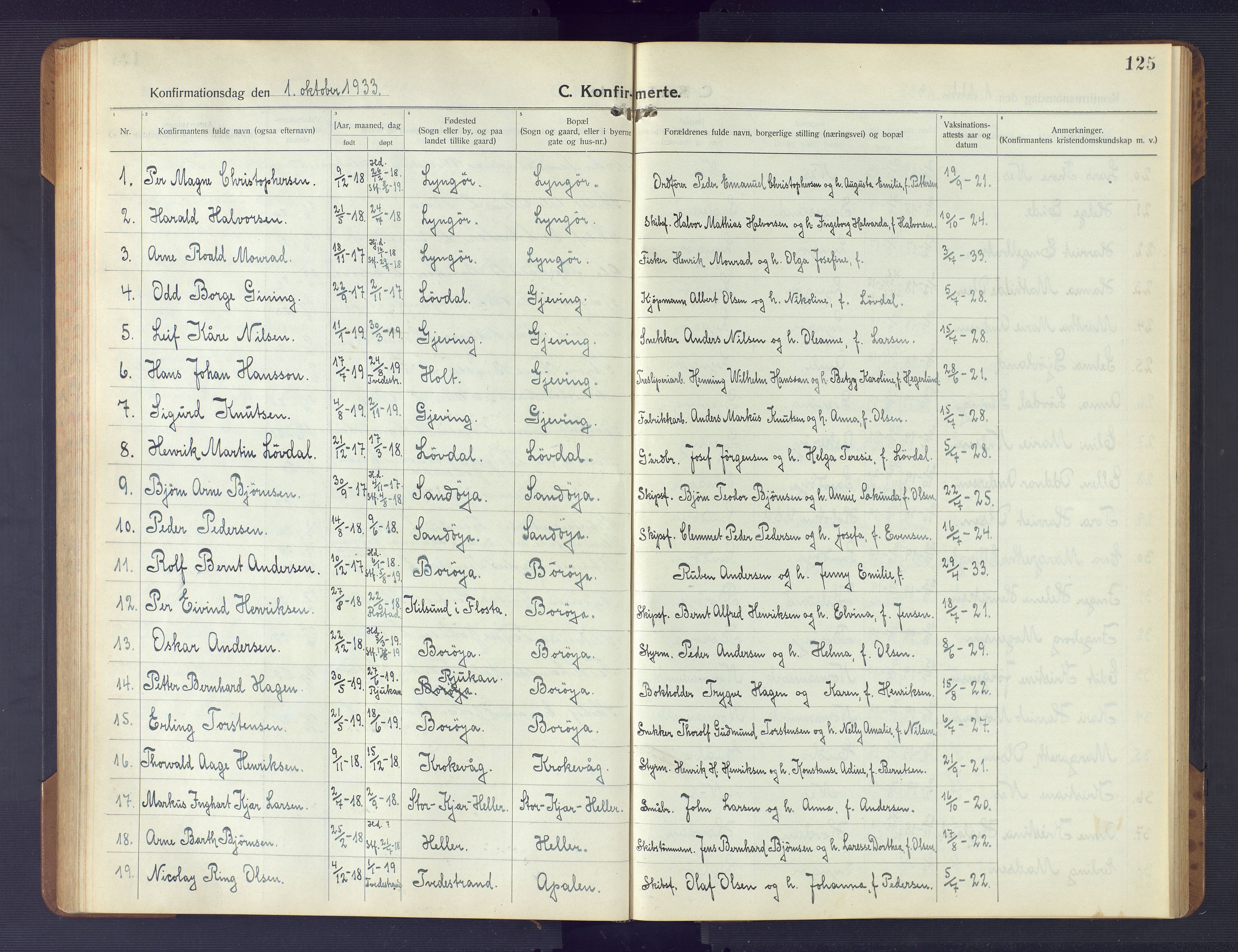 Dypvåg sokneprestkontor, AV/SAK-1111-0007/F/Fb/Fba/L0015: Parish register (copy) no. B 15, 1922-1949, p. 125