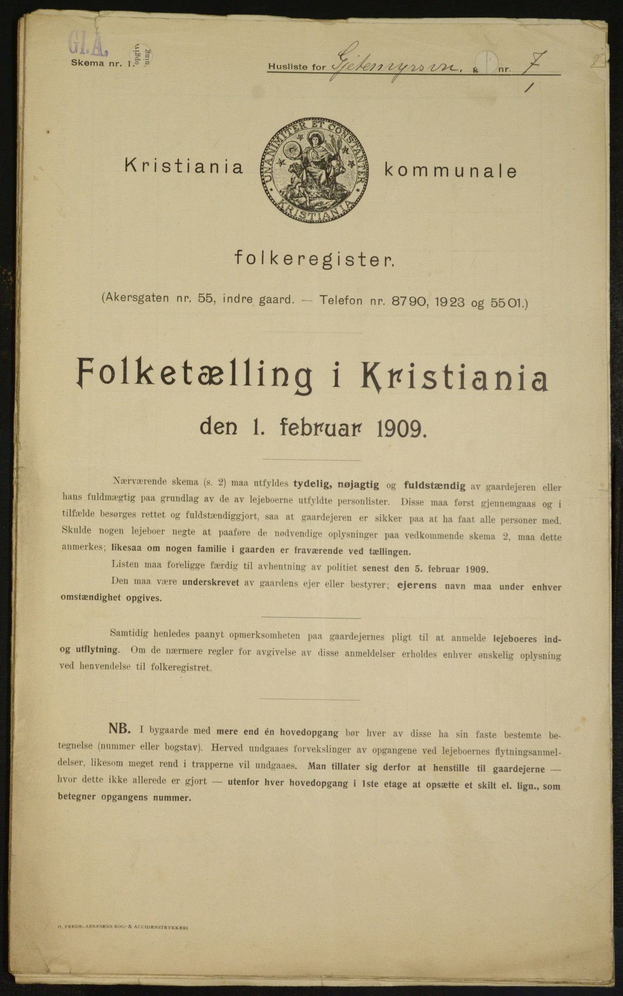 OBA, Municipal Census 1909 for Kristiania, 1909, p. 26132