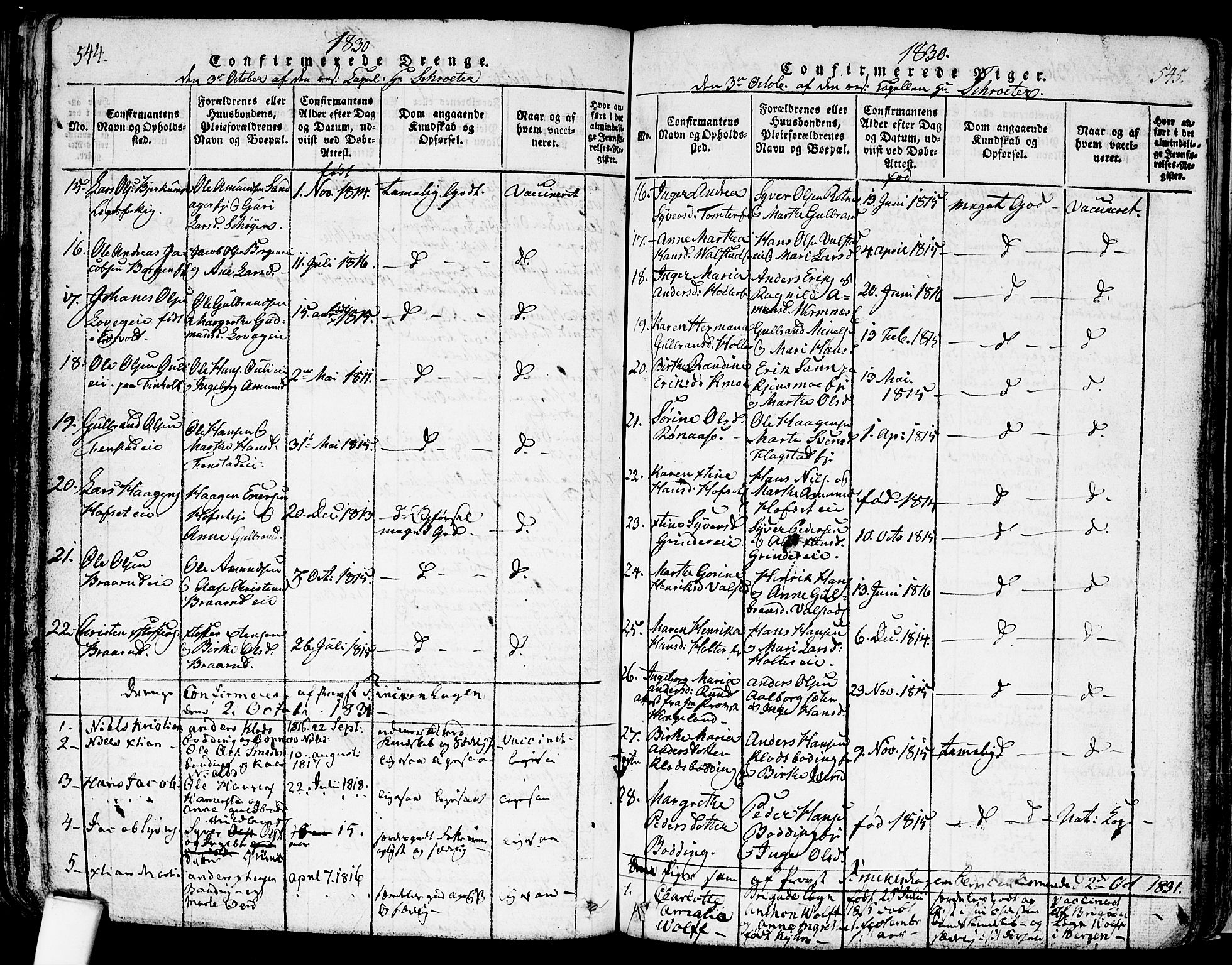 Nes prestekontor Kirkebøker, SAO/A-10410/F/Fa/L0005: Parish register (official) no. I 5, 1815-1835, p. 544-545