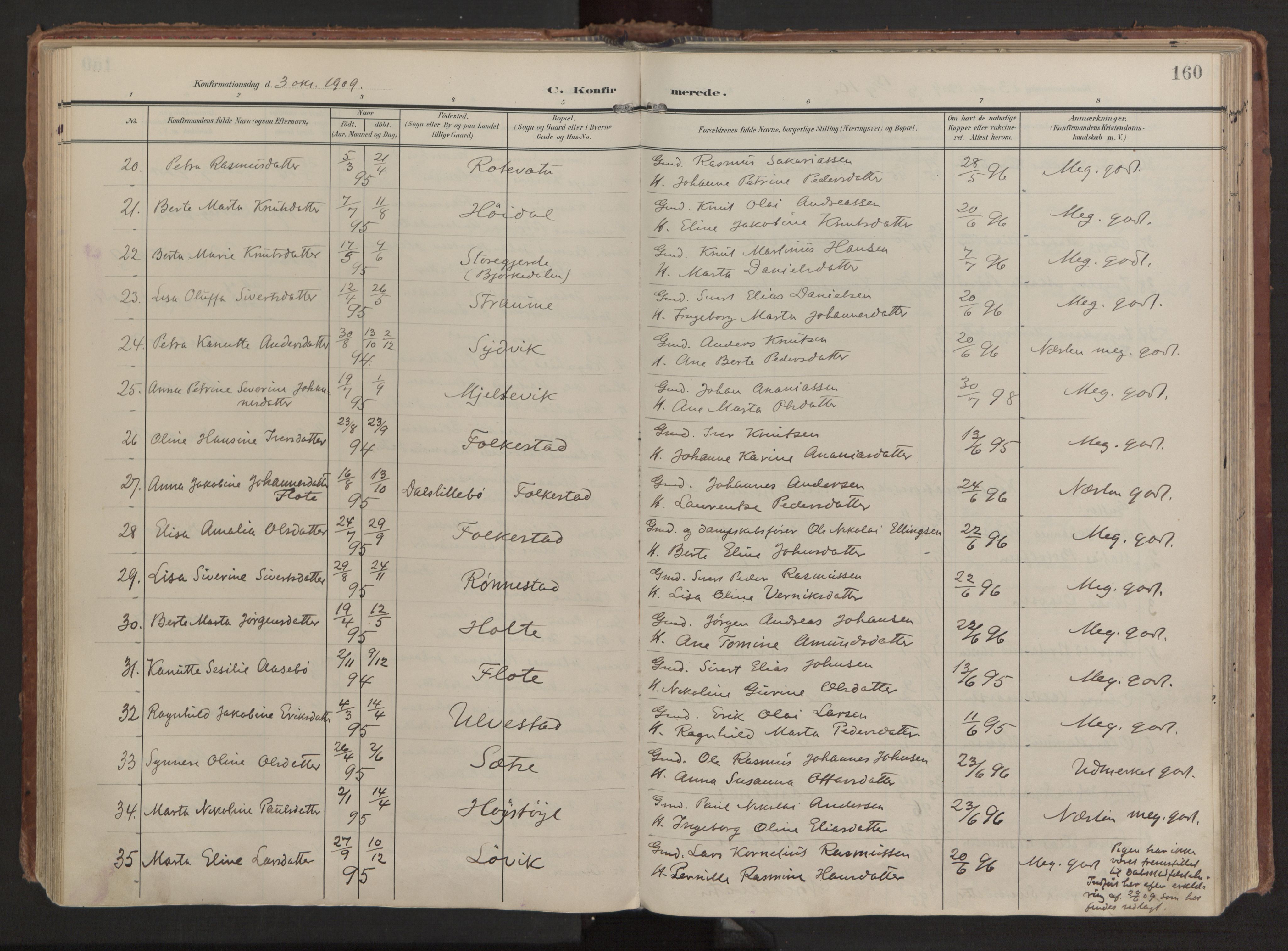 Ministerialprotokoller, klokkerbøker og fødselsregistre - Møre og Romsdal, AV/SAT-A-1454/511/L0144: Parish register (official) no. 511A11, 1906-1923, p. 160