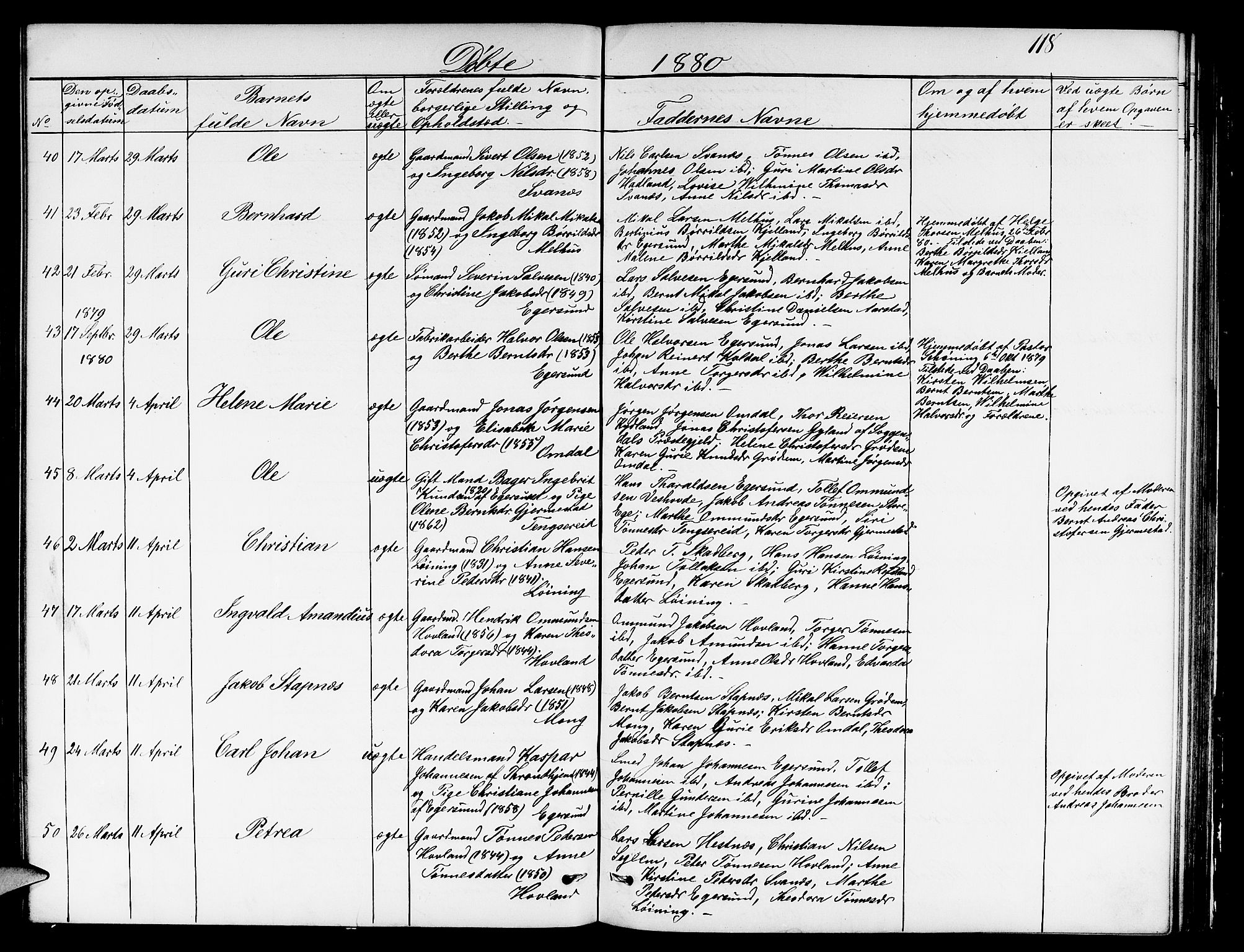 Eigersund sokneprestkontor, AV/SAST-A-101807/S09/L0005: Parish register (copy) no. B 5, 1872-1881, p. 118