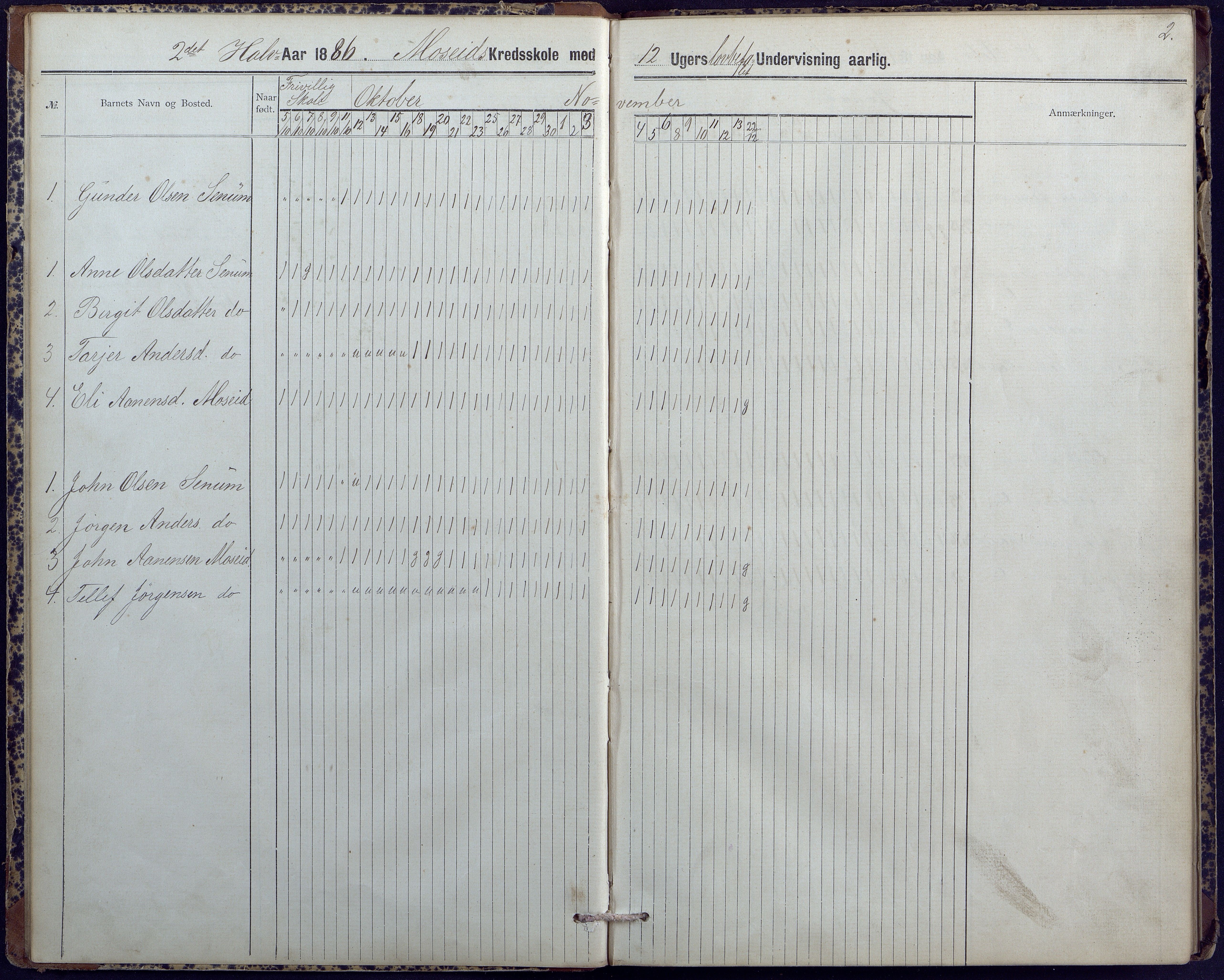 Hornnes kommune, Moi, Moseid, Kjetså skolekretser, AAKS/KA0936-550e/F1/L0004: Dagbok. Moseid, Moi, 1886-1891, p. 2