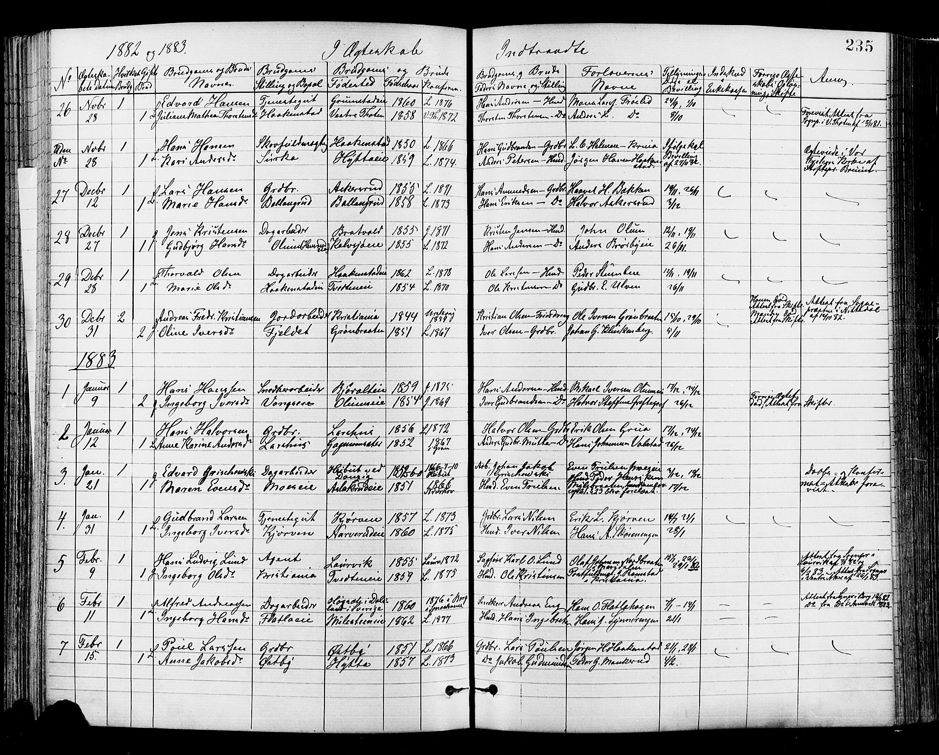 Jevnaker prestekontor, SAH/PREST-116/H/Ha/Haa/L0008: Parish register (official) no. 8, 1877-1890, p. 235