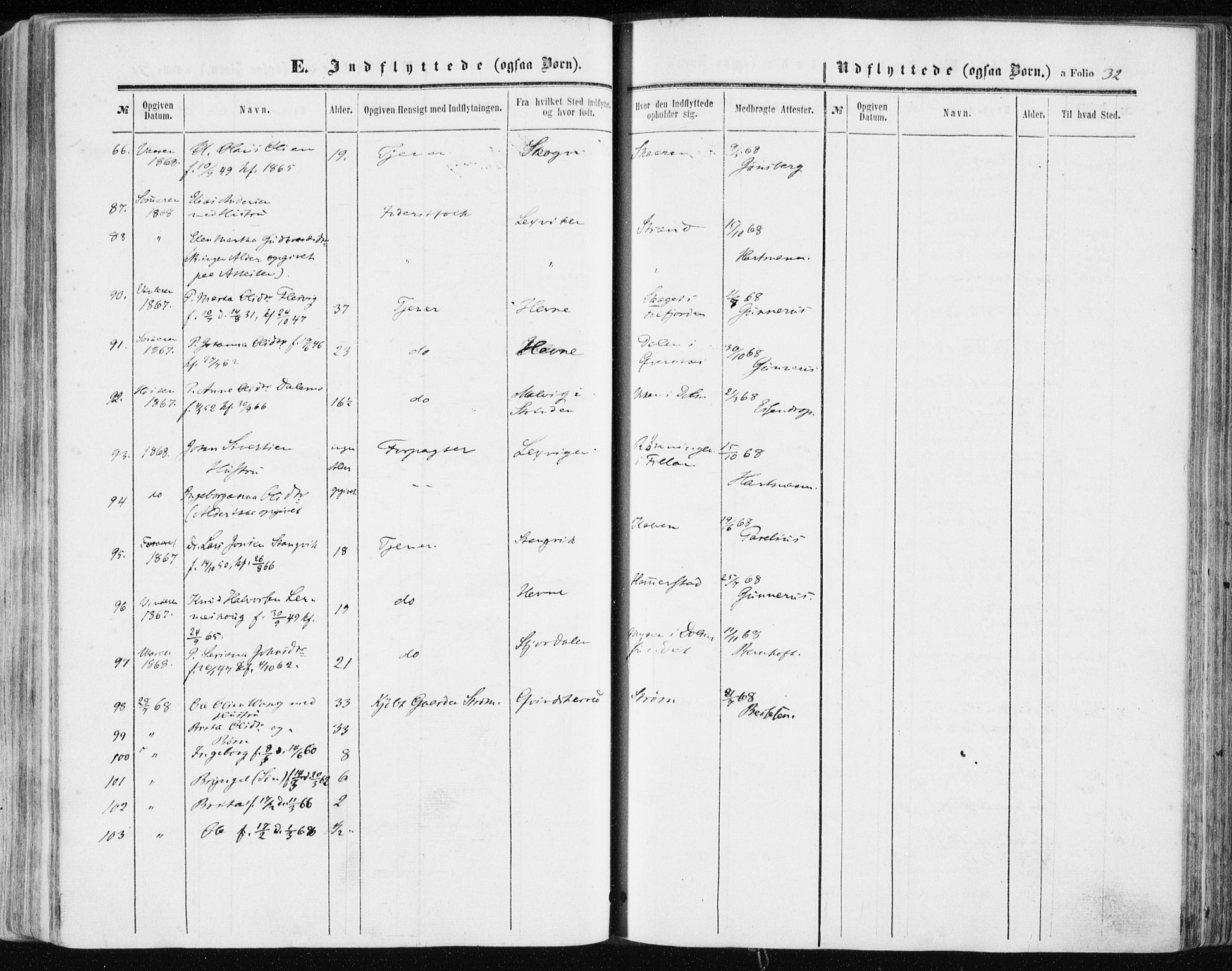 Ministerialprotokoller, klokkerbøker og fødselsregistre - Sør-Trøndelag, SAT/A-1456/634/L0531: Parish register (official) no. 634A07, 1861-1870, p. 32