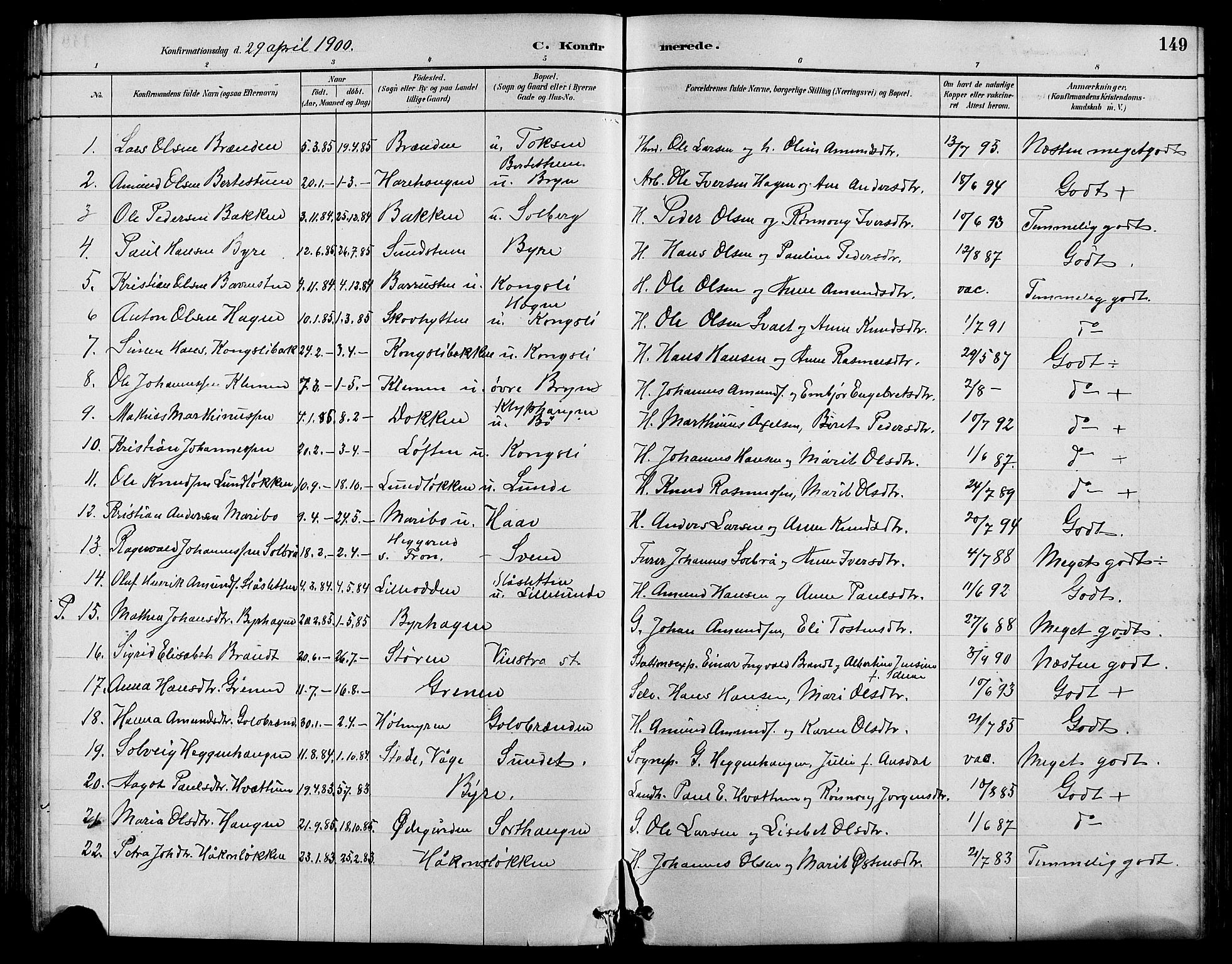 Nord-Fron prestekontor, SAH/PREST-080/H/Ha/Hab/L0004: Parish register (copy) no. 4, 1884-1914, p. 149
