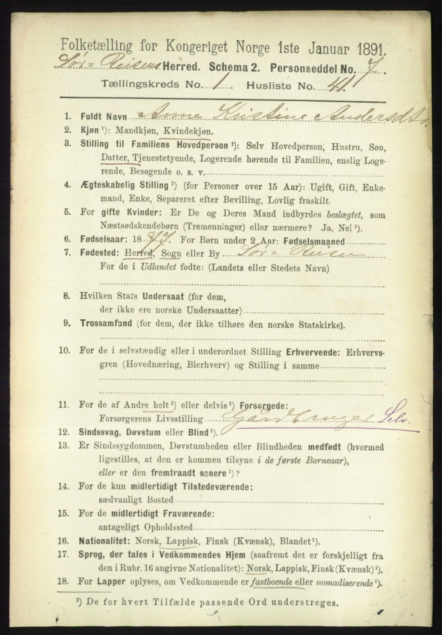 RA, 1891 census for 1925 Sørreisa, 1891, p. 328