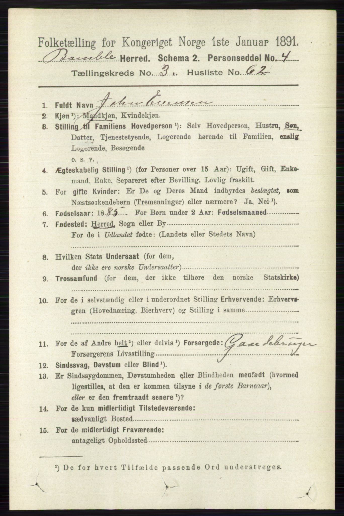 RA, 1891 census for 0814 Bamble, 1891, p. 1723