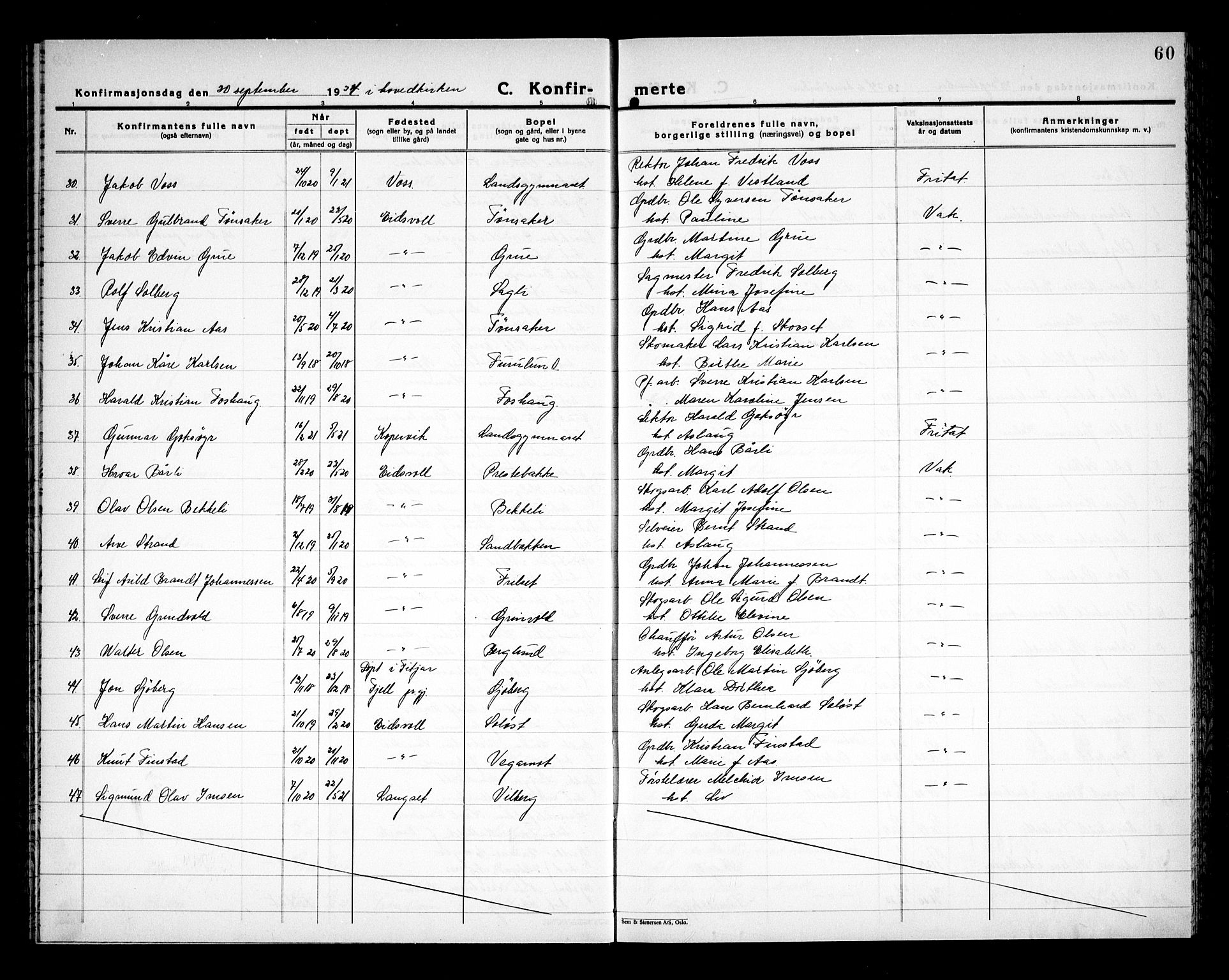 Eidsvoll prestekontor Kirkebøker, AV/SAO-A-10888/G/Ga/L0011: Parish register (copy) no. I 11, 1926-1936, p. 60