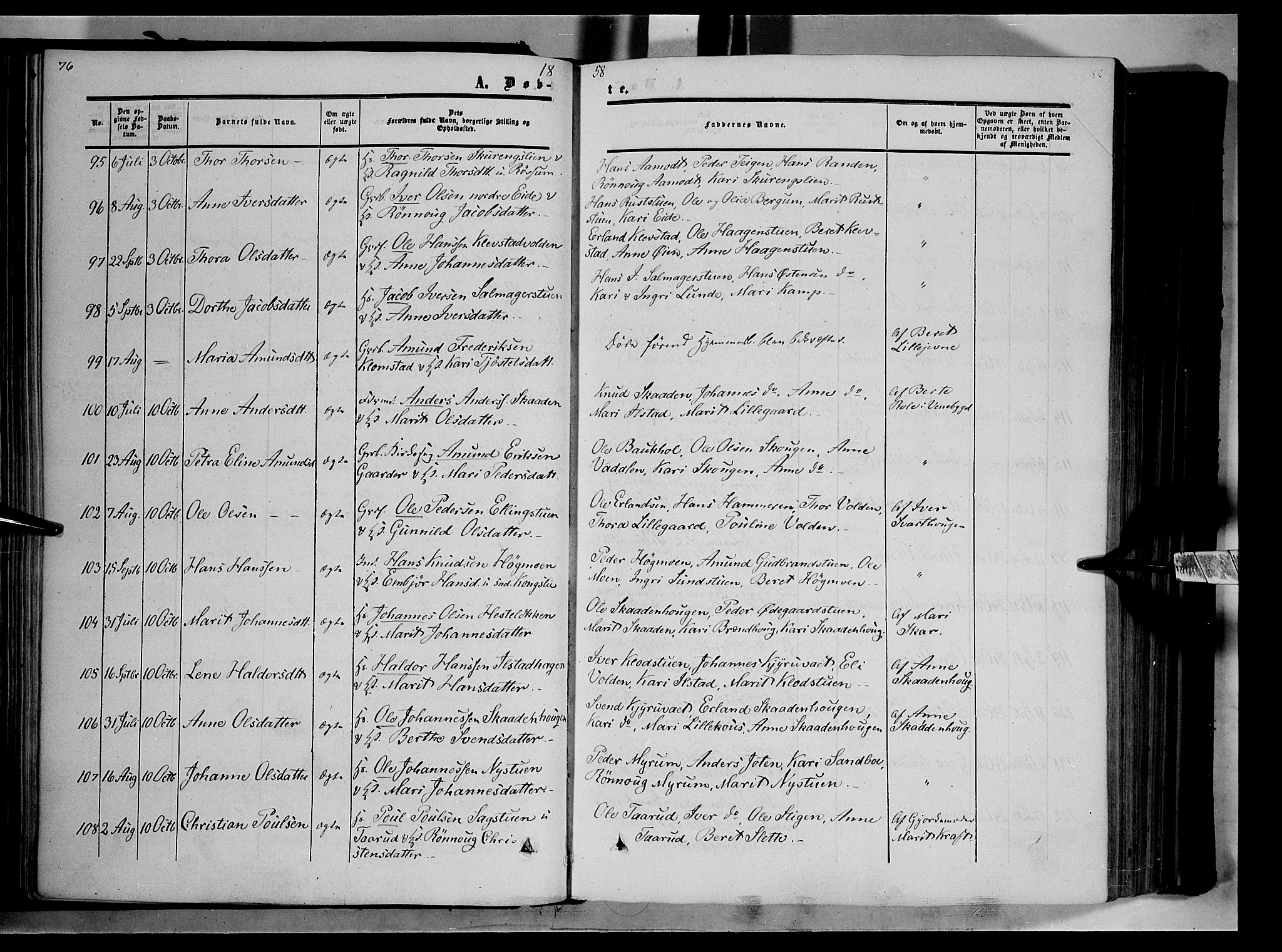 Nord-Fron prestekontor, SAH/PREST-080/H/Ha/Haa/L0001: Parish register (official) no. 1, 1851-1864, p. 76