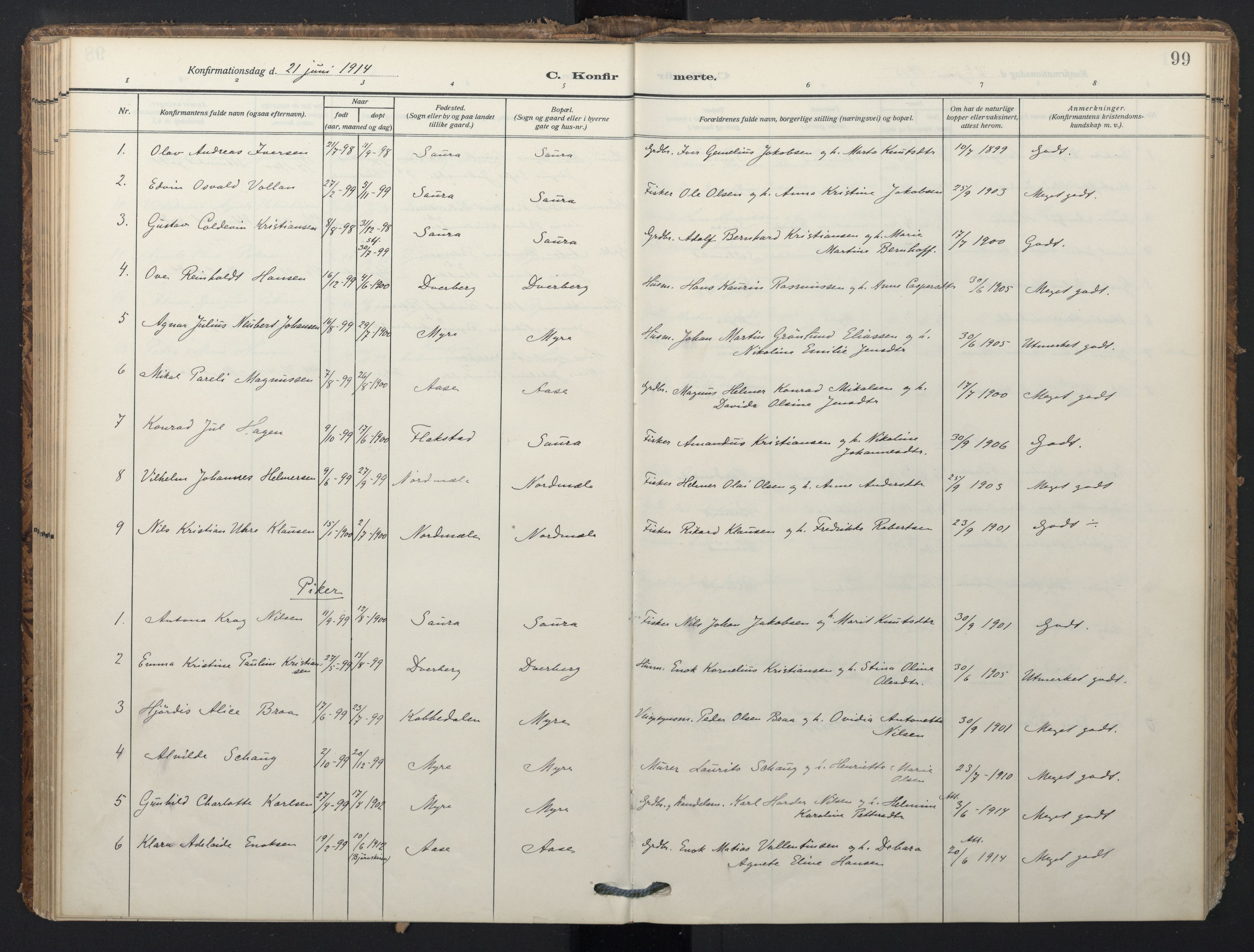 Ministerialprotokoller, klokkerbøker og fødselsregistre - Nordland, SAT/A-1459/897/L1401: Parish register (official) no. 897A08, 1909-1921, p. 99