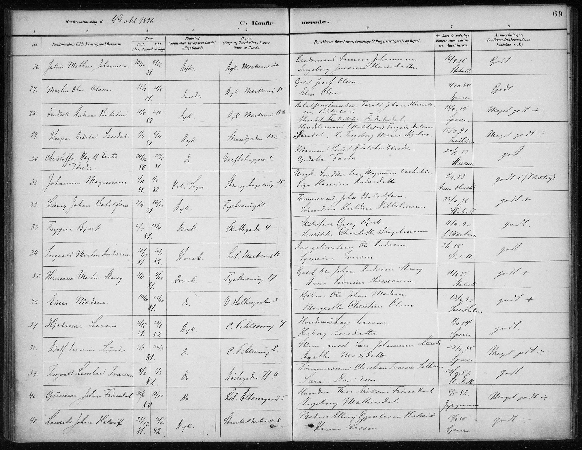 Nykirken Sokneprestembete, AV/SAB-A-77101/H/Haa/L0027: Parish register (official) no. C 6, 1886-1913, p. 69