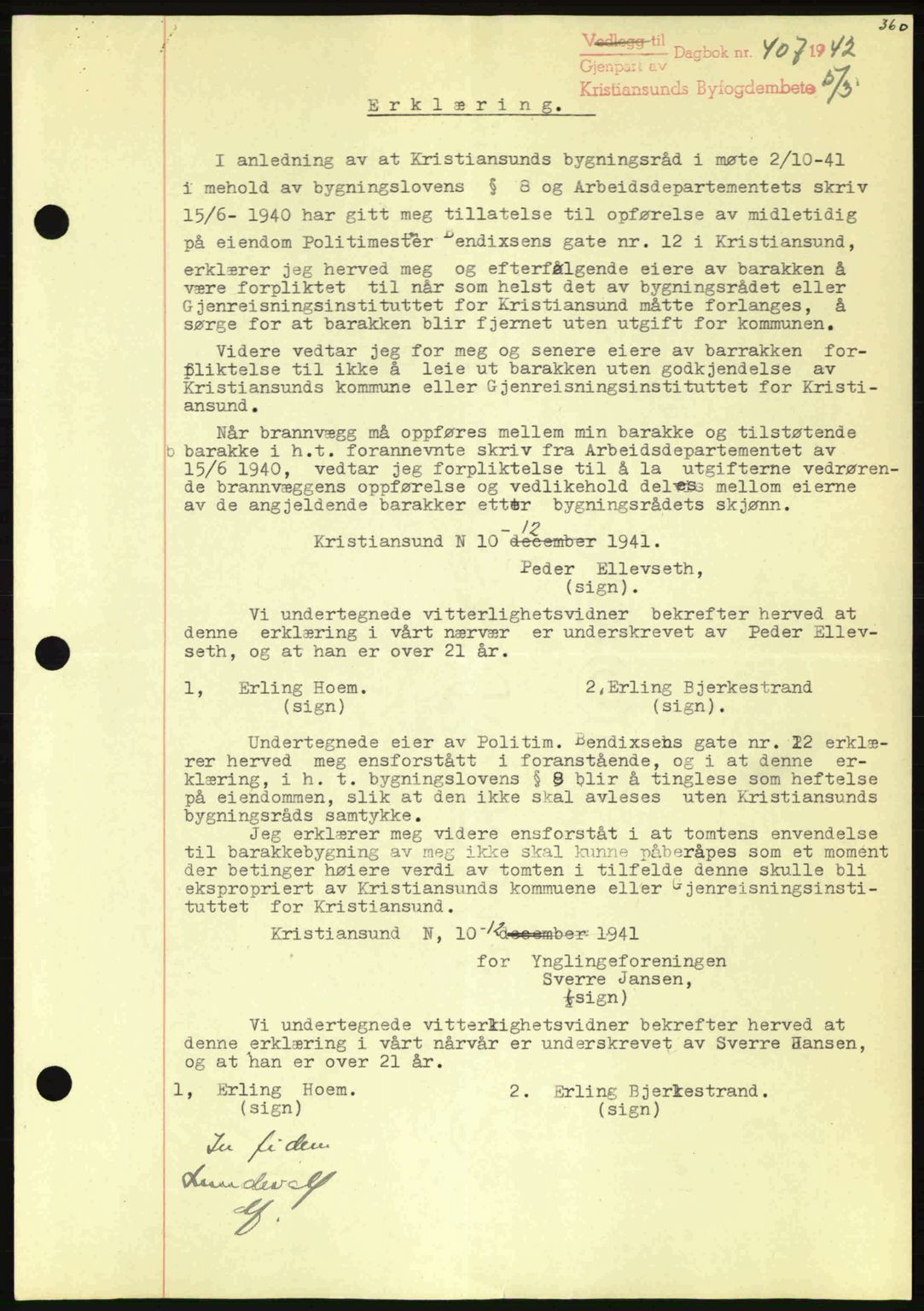 Kristiansund byfogd, AV/SAT-A-4587/A/27: Mortgage book no. 35, 1941-1942, Diary no: : 407/1942