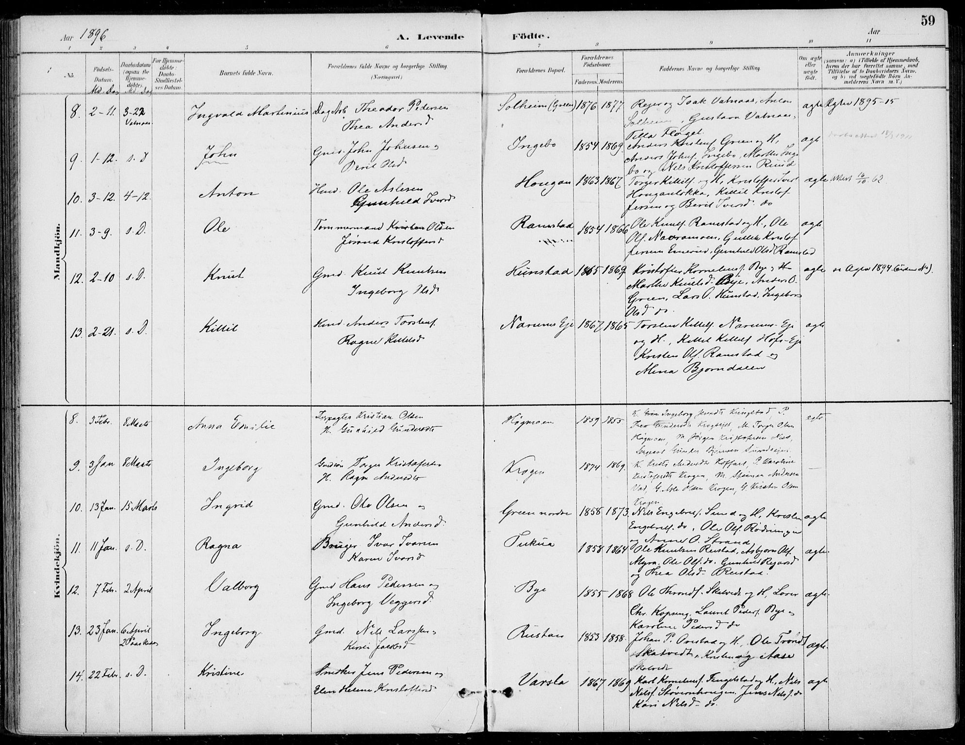 Sigdal kirkebøker, AV/SAKO-A-245/F/Fb/L0001: Parish register (official) no. II 1, 1888-1900, p. 59