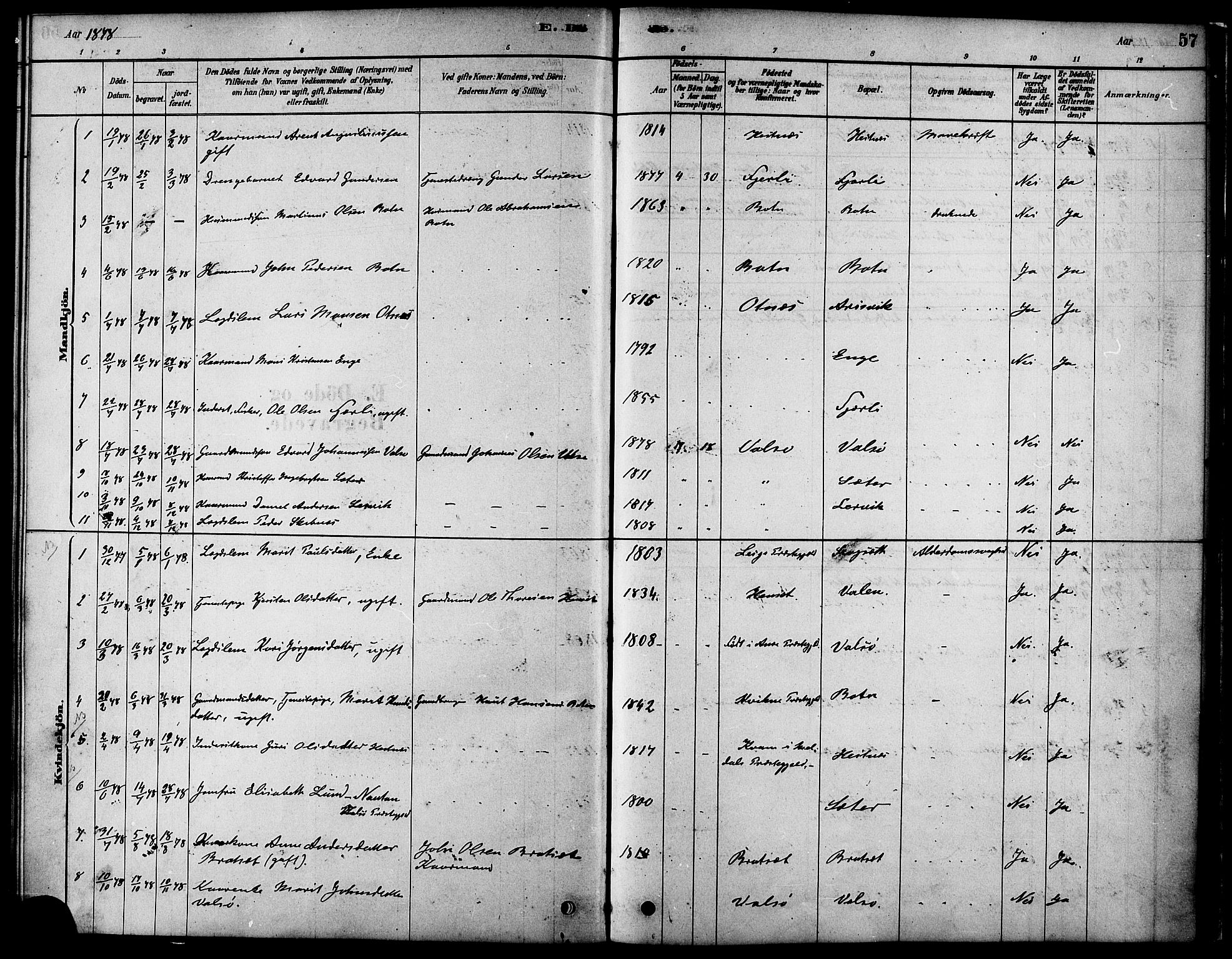 Ministerialprotokoller, klokkerbøker og fødselsregistre - Møre og Romsdal, AV/SAT-A-1454/580/L0924: Parish register (official) no. 580A01, 1878-1887, p. 57