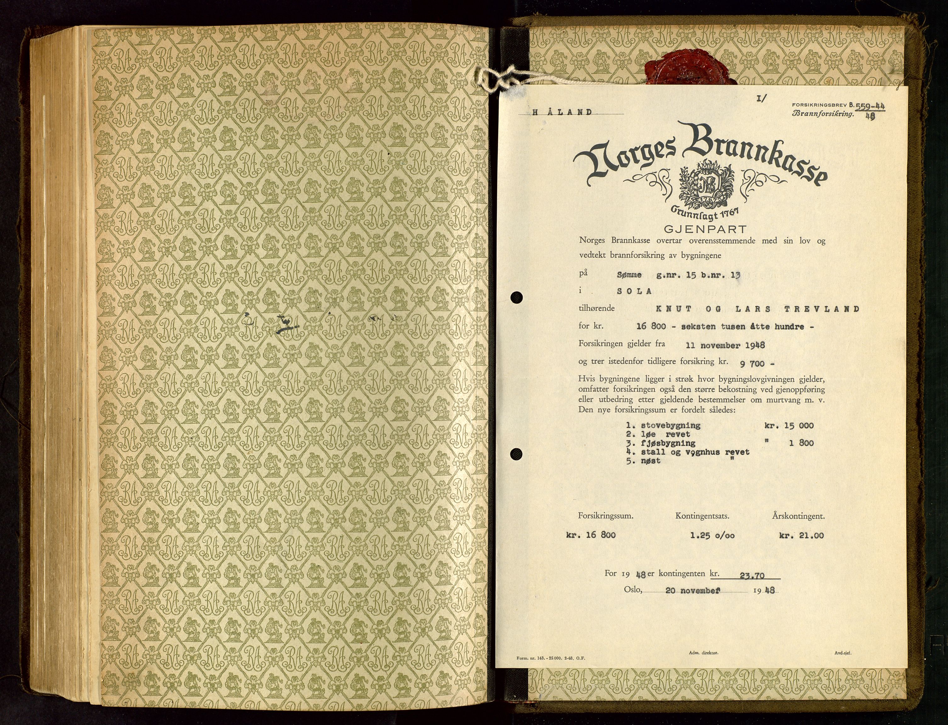 Håland lensmannskontor, SAST/A-100100/Go/L0005: "Brandtakstprotokoll"  Register i boken., 1929-1948