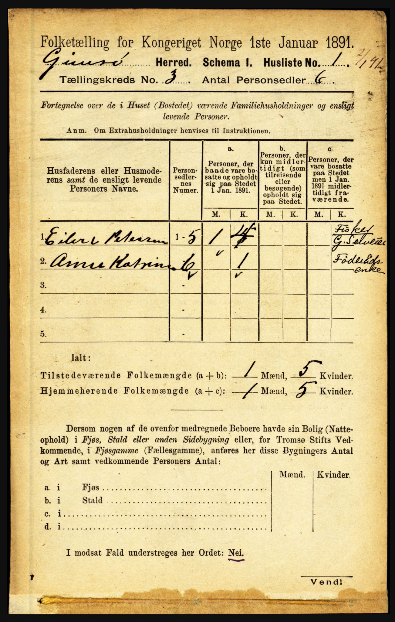 RA, 1891 census for 1864 Gimsøy, 1891, p. 472