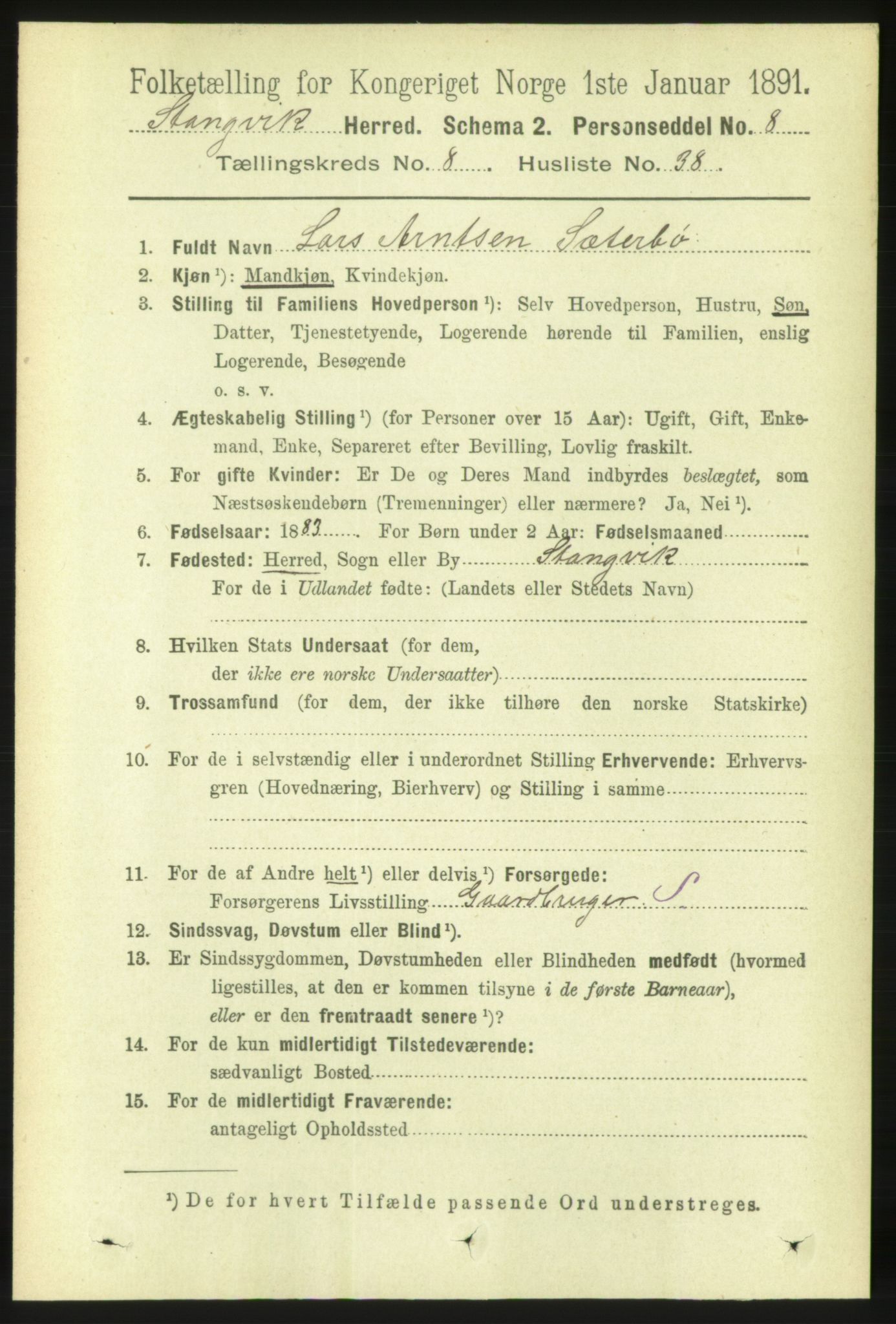 RA, 1891 census for 1564 Stangvik, 1891, p. 3600