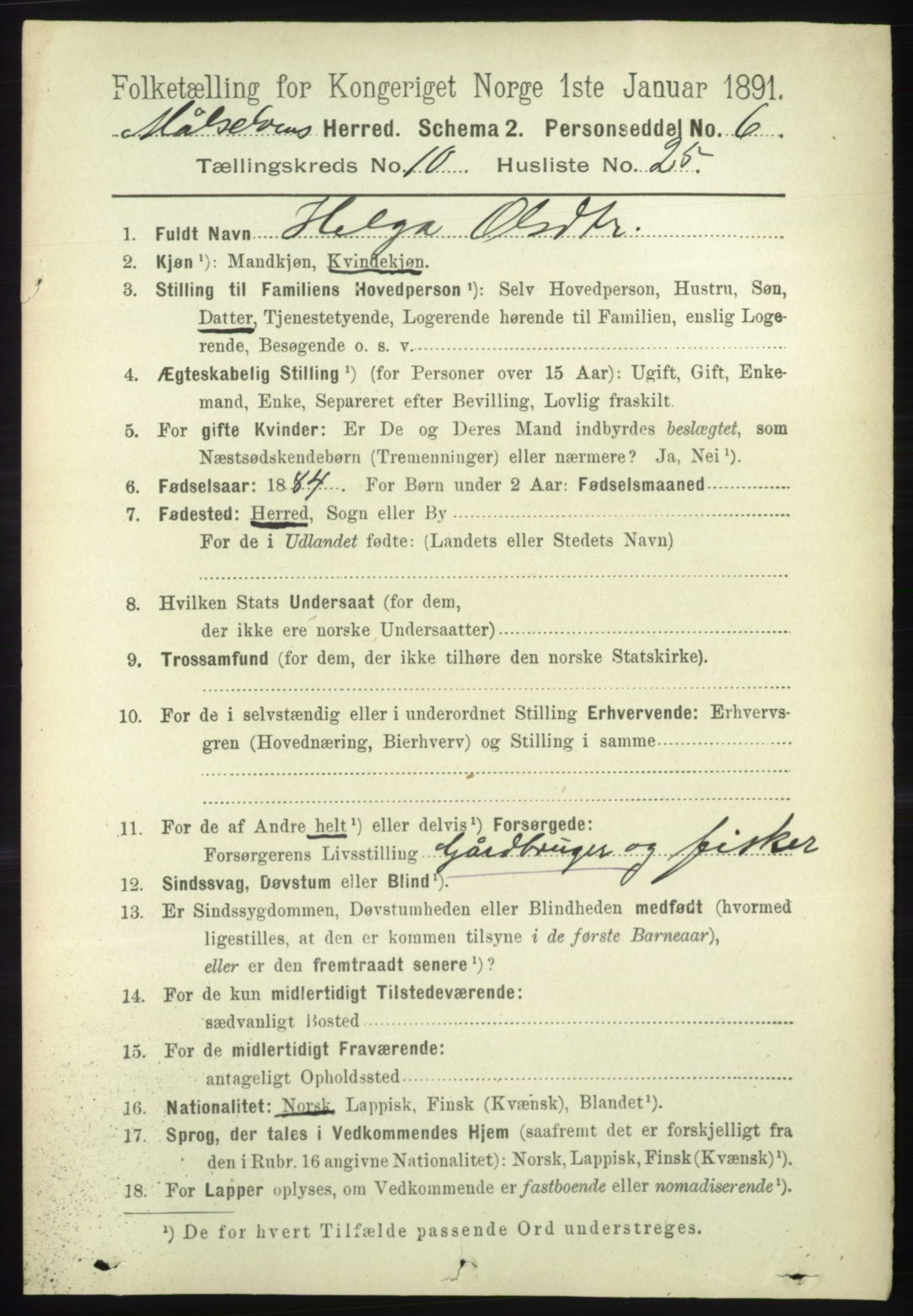 RA, 1891 census for 1924 Målselv, 1891, p. 3188