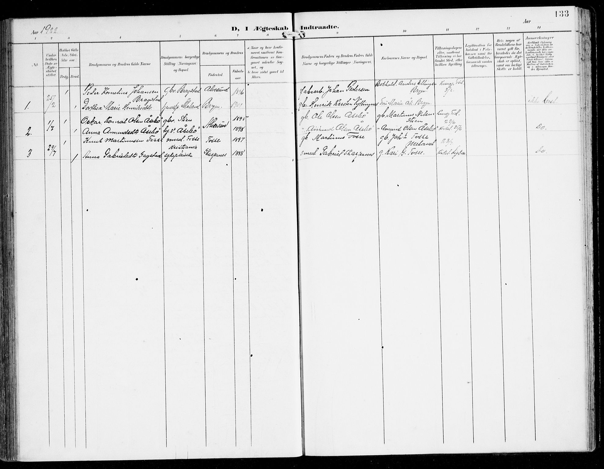 Alversund Sokneprestembete, SAB/A-73901/H/Ha/Haa/Haac/L0002: Parish register (official) no. C 2, 1901-1921, p. 133