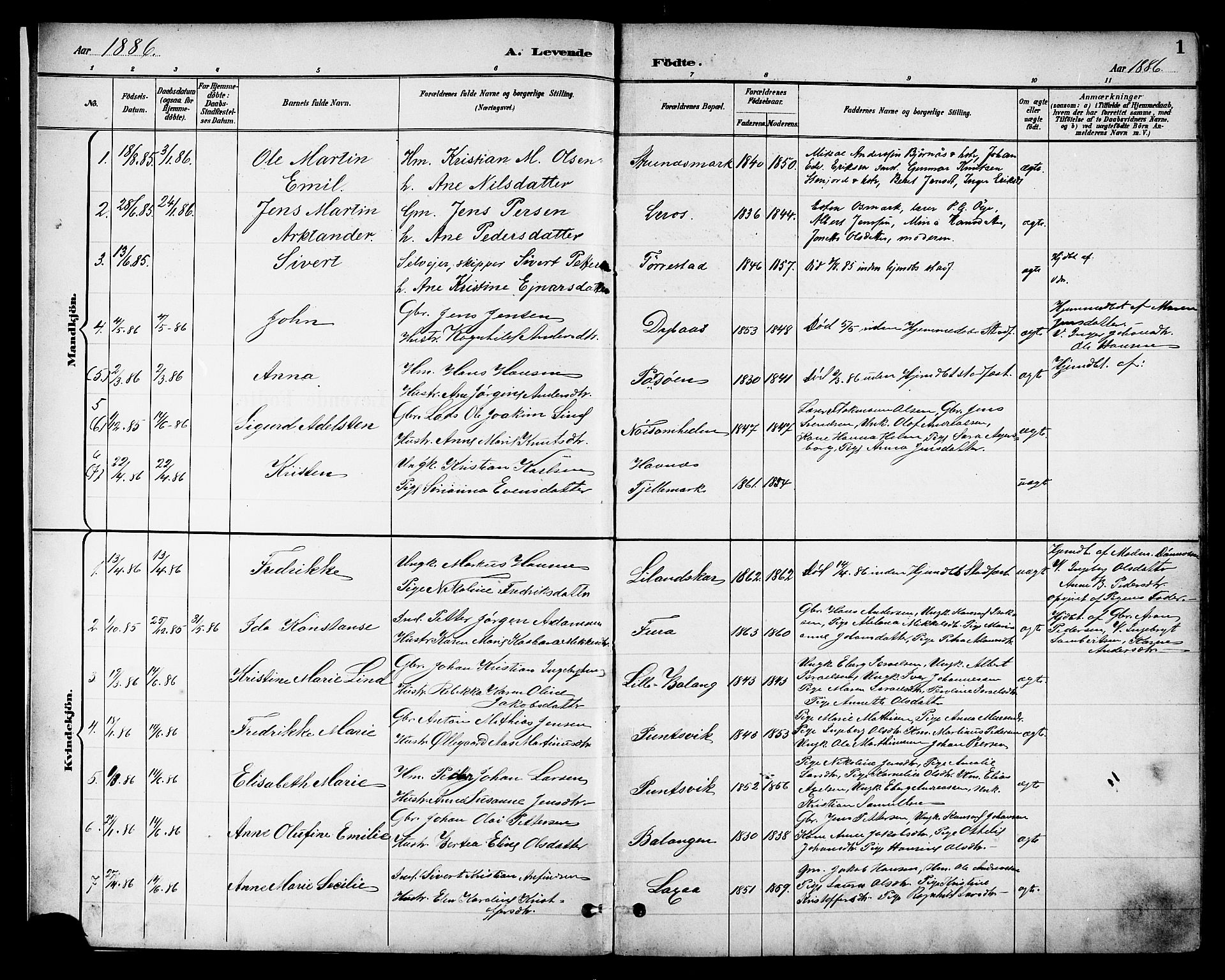 Ministerialprotokoller, klokkerbøker og fødselsregistre - Nordland, SAT/A-1459/863/L0898: Parish register (official) no. 863A10, 1886-1897, p. 1