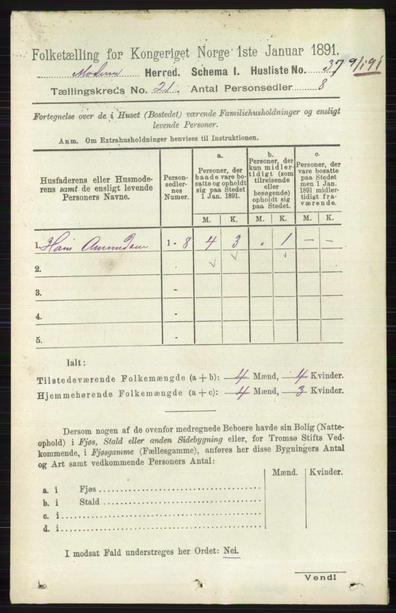 RA, 1891 census for 0623 Modum, 1891, p. 8100