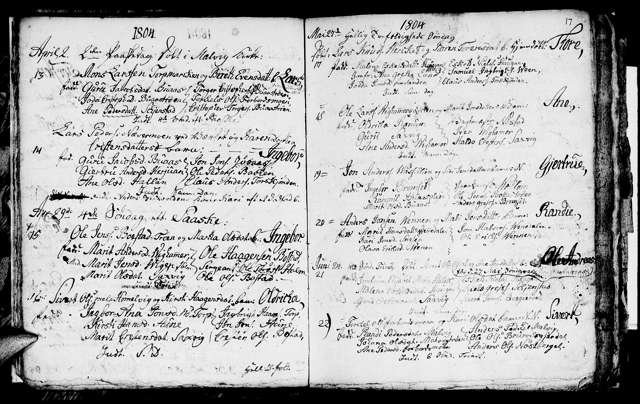 Ministerialprotokoller, klokkerbøker og fødselsregistre - Sør-Trøndelag, SAT/A-1456/616/L0419: Parish register (copy) no. 616C02, 1797-1816, p. 17