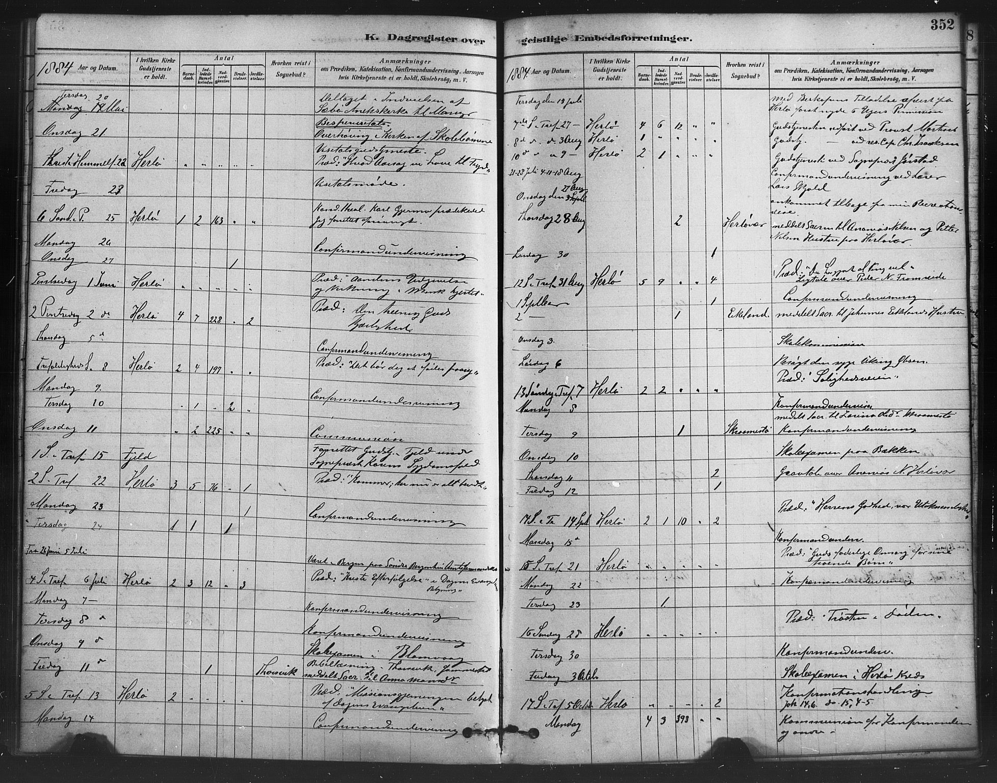 Herdla Sokneprestembete, AV/SAB-A-75701/H/Haa: Parish register (official) no. A 3, 1878-1890, p. 352