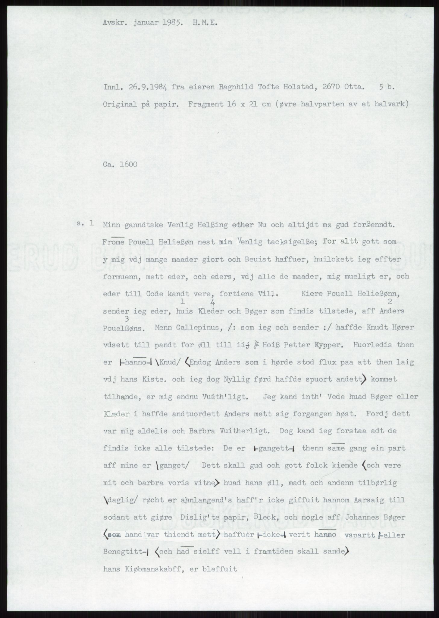 Samlinger til kildeutgivelse, Diplomavskriftsamlingen, AV/RA-EA-4053/H/Ha, p. 310