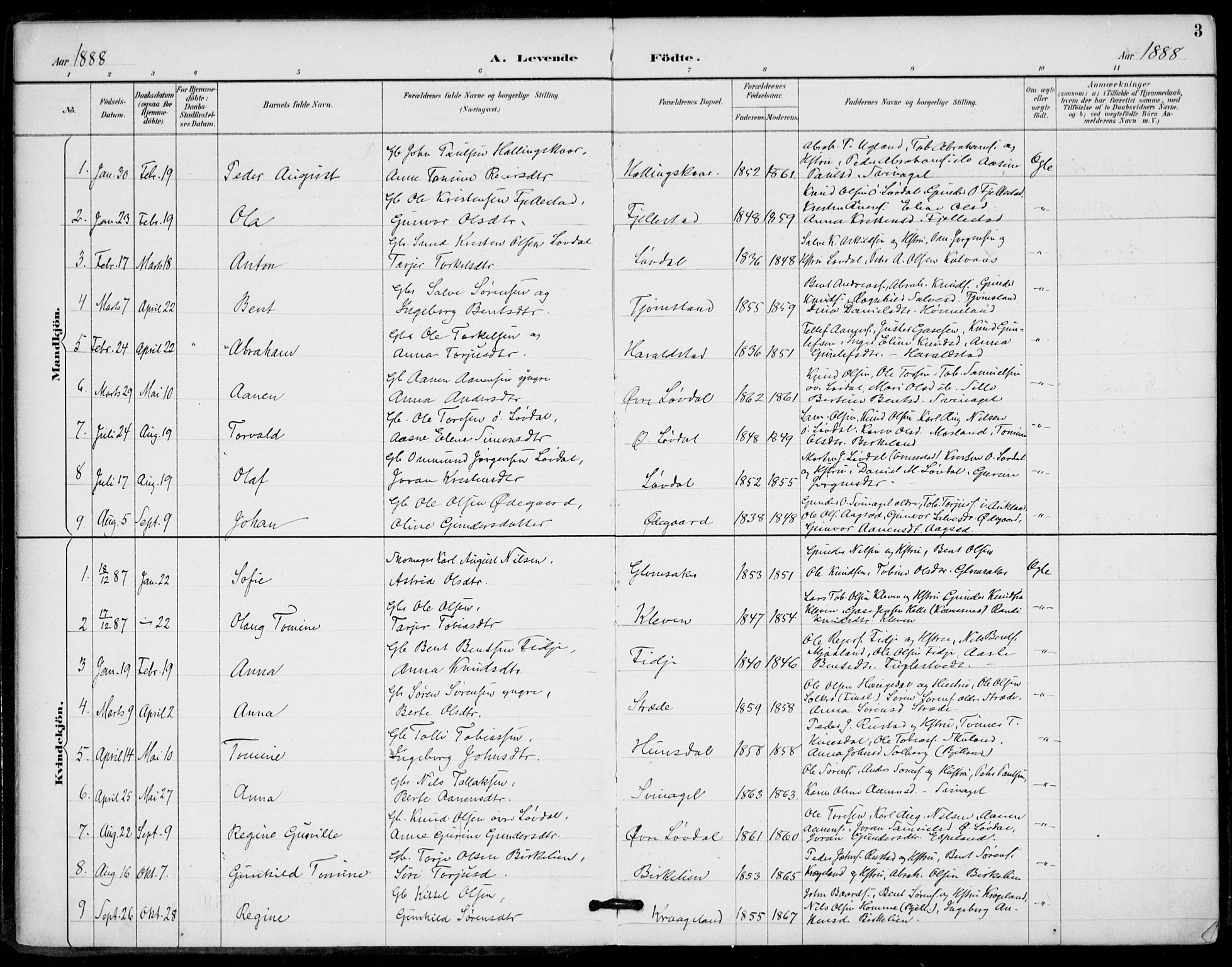 Holum sokneprestkontor, AV/SAK-1111-0022/F/Fa/Fab/L0007: Parish register (official) no. A 7, 1887-1912, p. 3