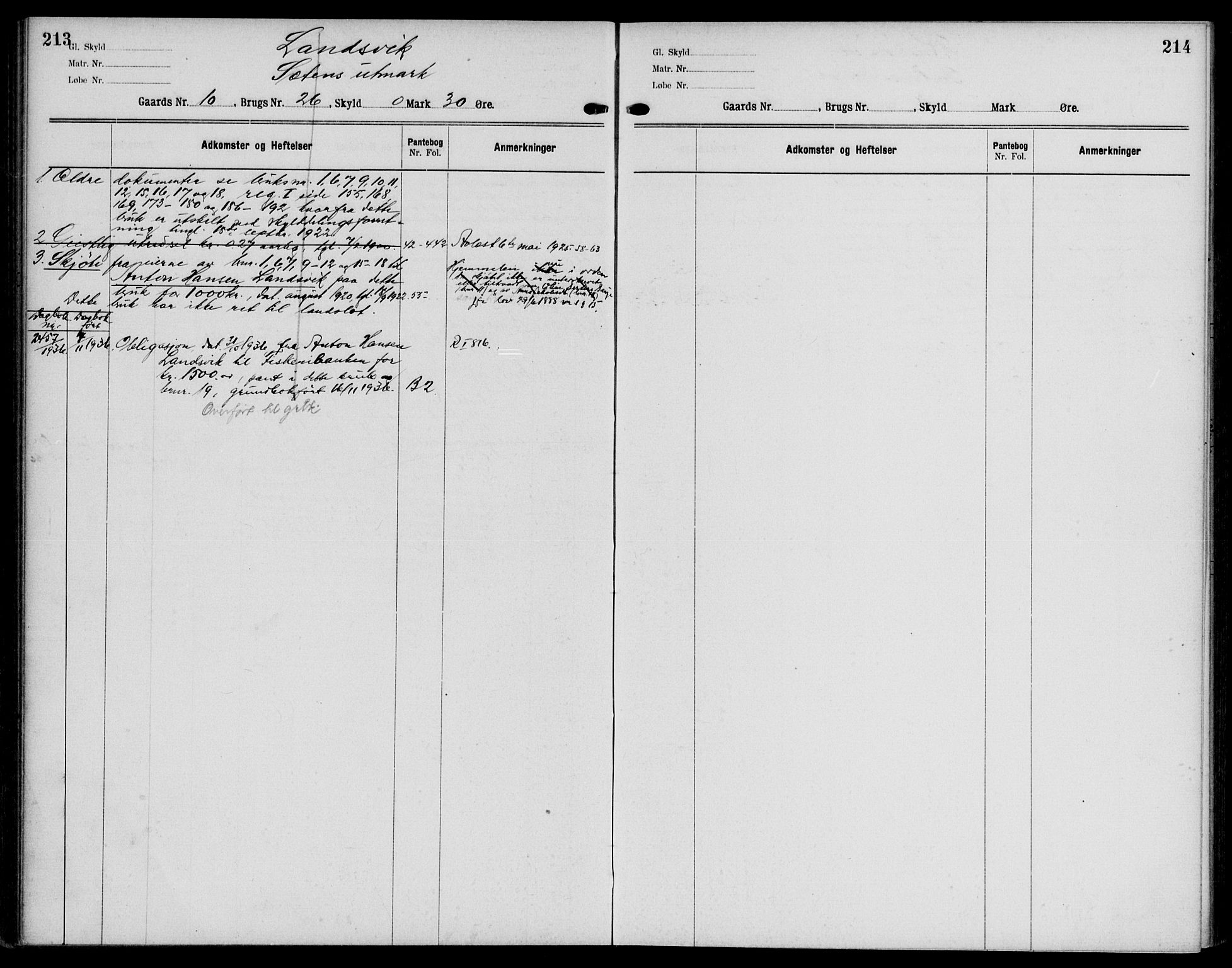 Nordhordland sorenskrivar, AV/SAB-A-2901/1/G/Ga/Gaaa/L0046: Mortgage register no. II.A.a.46, 1893-1952, p. 213-214