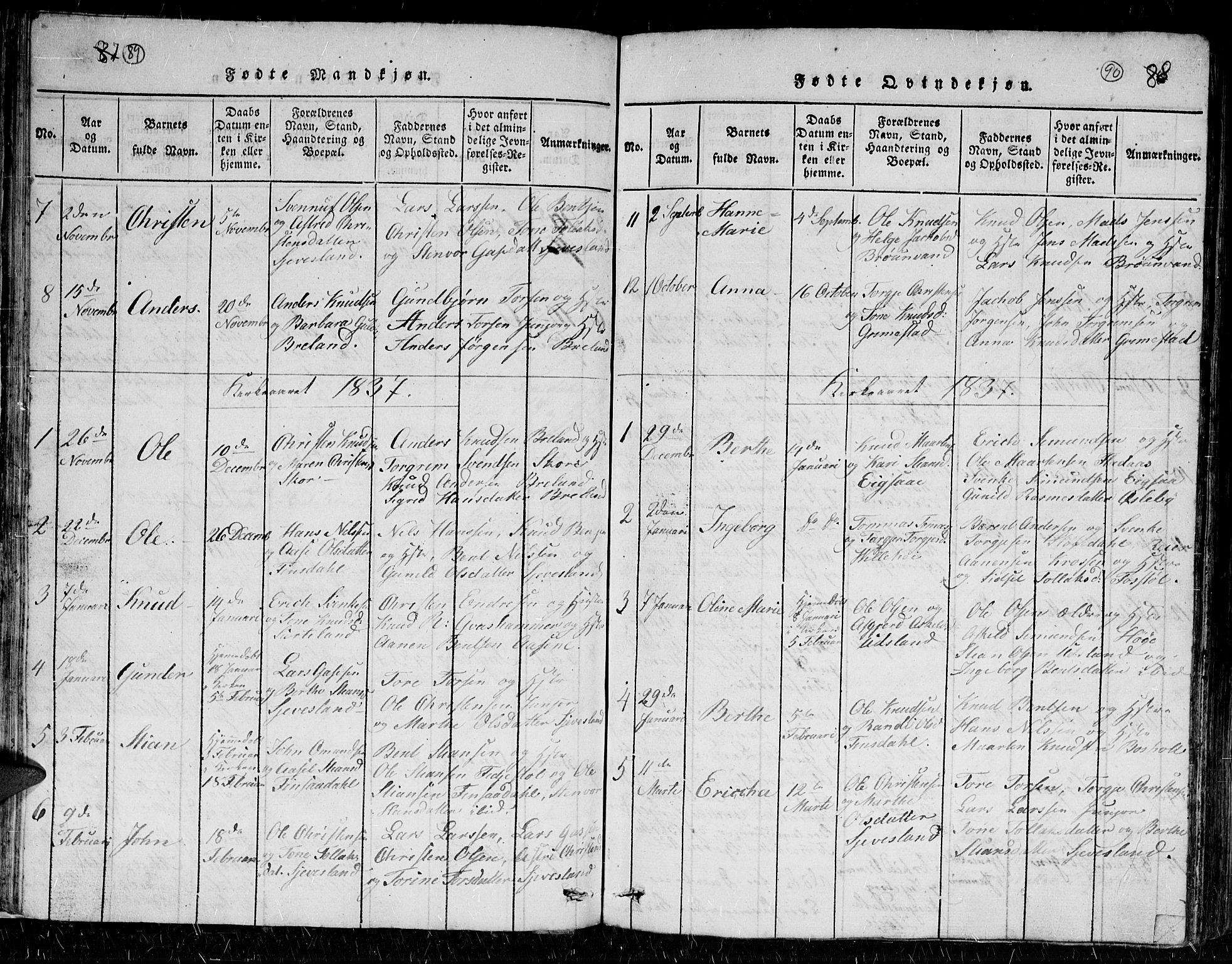 Holum sokneprestkontor, AV/SAK-1111-0022/F/Fb/Fbc/L0001: Parish register (copy) no. B 1, 1820-1859, p. 89-90