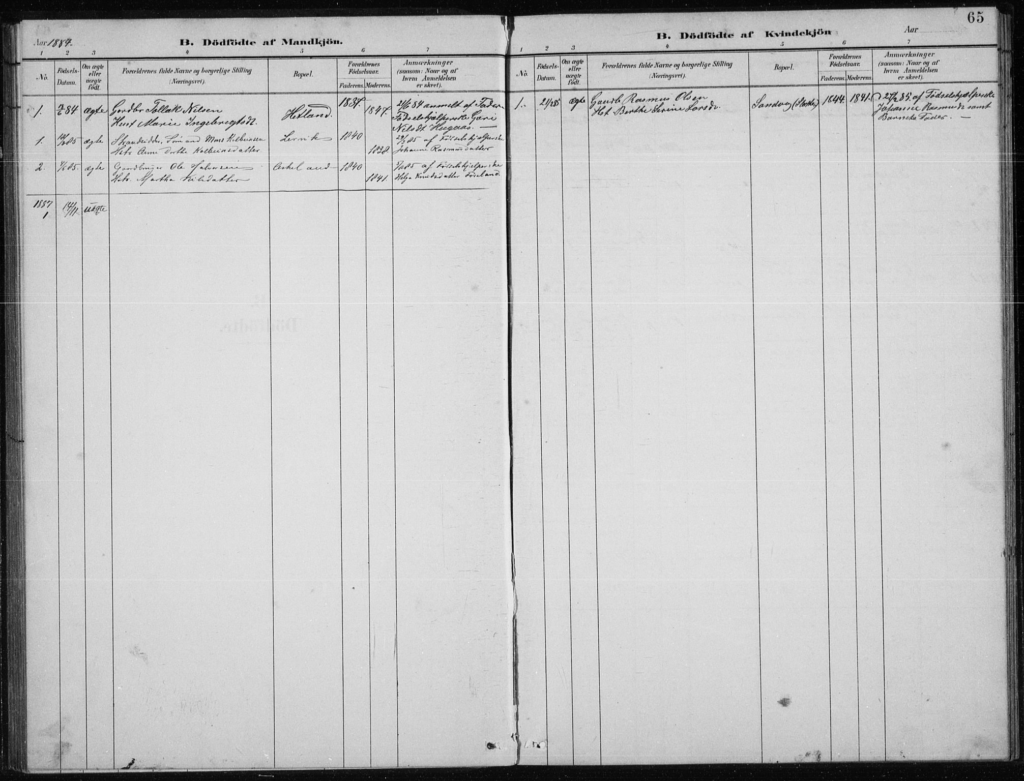 Tysvær sokneprestkontor, AV/SAST-A -101864/H/Ha/Hab/L0004: Parish register (copy) no. B 4, 1883-1896, p. 65